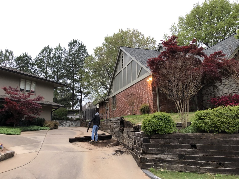 Replace railroad tie wall to new block wall