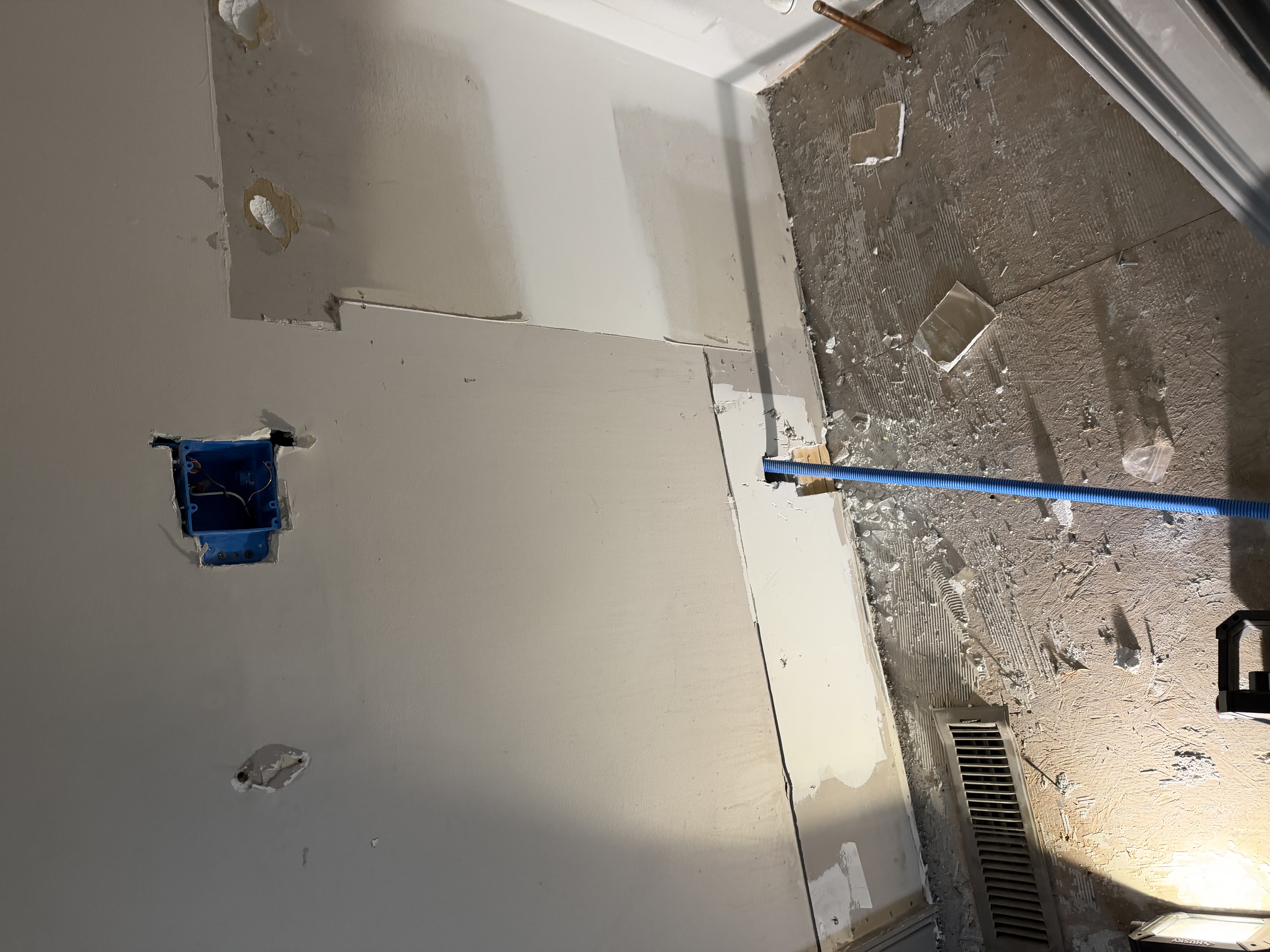 I checked the electrical panel, buss bars, and OCODs for issues. I installed a junction box for a bathroom heated floor system and ran conduit for communication wiring.