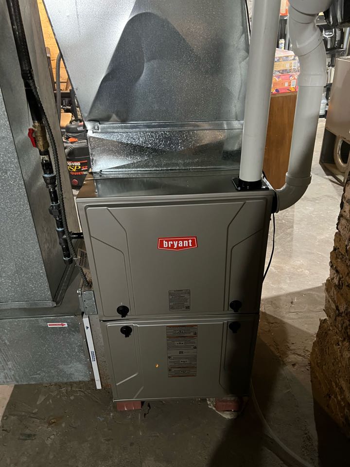 Performed Bryant furnace installation. Configured all system settings to relate to customer's specific home needs. Tested system and ensured all proper functions. System is running and heating well! Performed Bryant furnace installation. Configured all system settings to relate to customer's specific home needs. Tested system and ensured all proper functions. System is running and heating well!