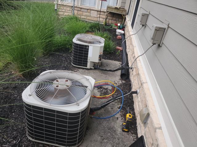 Westerville, OH - Washed Bryant outdoor unit down with hose to remove debris. Unit was quite clean. System is 16-17 years old and not cooling as much as it used to. During hotter days, The AC will struggle to maintain temperature. The system is working as it should. Westerville, OH - Washed Bryant outdoor unit down with hose to remove debris. Unit was quite clean. System is 16-17 years old and not cooling as much as it used to. During hotter days, The AC will struggle to maintain temperature. The system is working as it should.