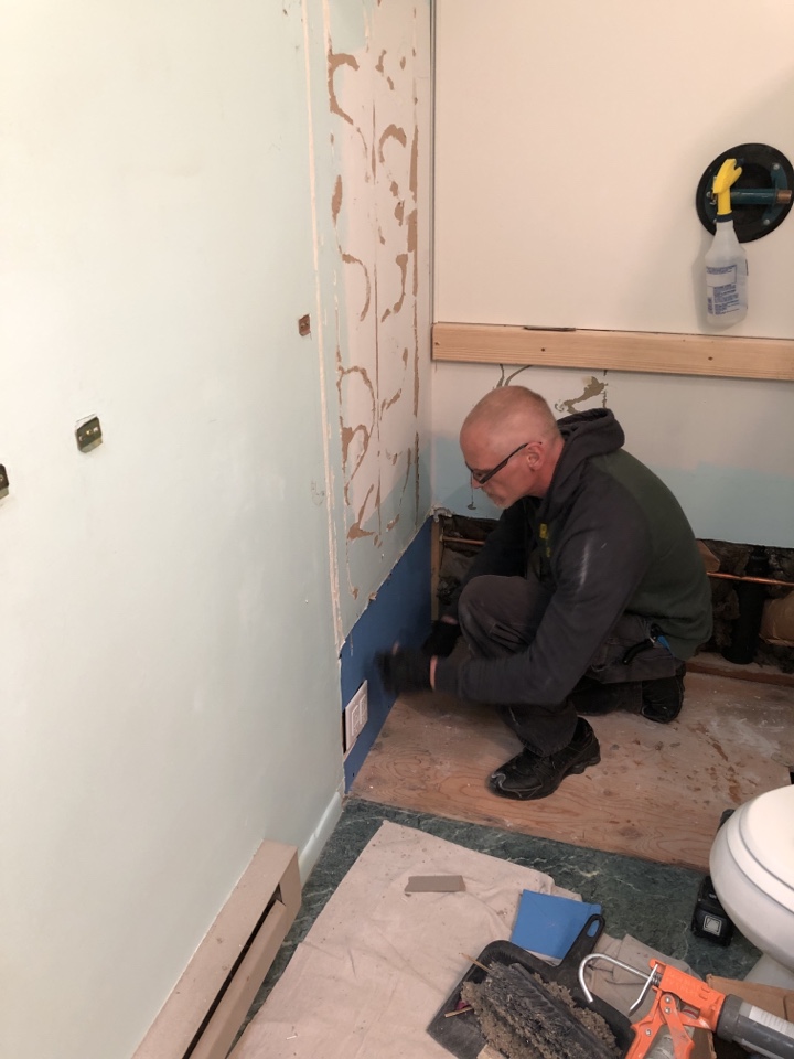 Colorado Springs, CO - Demolition is complete ready to install a New Kohler walk-in bath tub with Luxstone of Colorado walls Colorado Springs, CO - Demolition is complete ready to install a New Kohler walk-in bath tub with Luxstone of Colorado walls