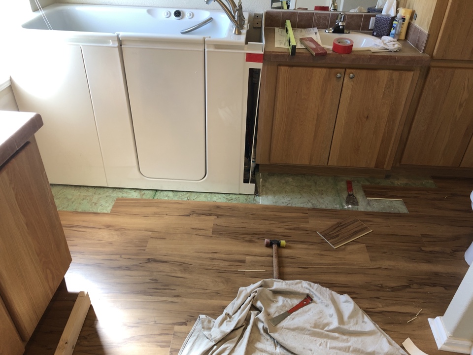Cedaredge, CO - Kohler walk in Bath tub is in! Working on patching the floor back together Cedaredge, CO - Kohler walk in Bath tub is in! Working on patching the floor back together