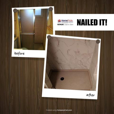 Colorado Springs, CO - Updated a basement shower to a new Kohler LuxStone walk-in shower. Colorado Springs, CO - Updated a basement shower to a new Kohler LuxStone walk-in shower.