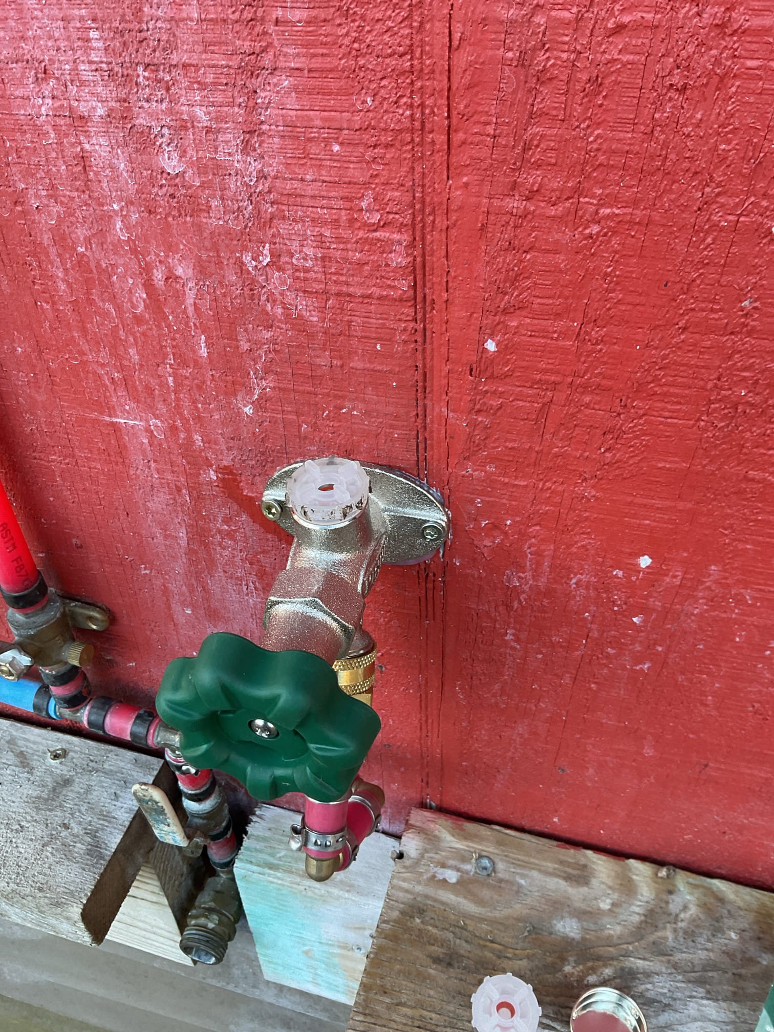 -Upon arrival I found two leaks by the sillcocks in the house. One at the gate valve shutoff in the bathroom cabinet and one n the frost free section of the hot side sillcock of the outdoor shower. Outdoor shower was also damaged and needed to be replumbed. 
 
-Stopped leak under the cabinet by tightening the packing nut. Replaced hot side sillcock and replumbed up to tee on outdoor shower. 

-Added two check valves on the hot and cold side feeds of the shower to prevent backflow between the hot and cold. 

-Need to return with adapter from the sillcock into the 1/2” pex. 



-On second visit tech installed adapter 

-Upon testing sillcock found that the vacuum breaker with faulty. Return visit with a new vacuum breaker or replacement sillcock may be necessary. 

-Vacuum breaker was replaced and tested. Vacuum breaker was working well with no leaks present at time of repair. 
