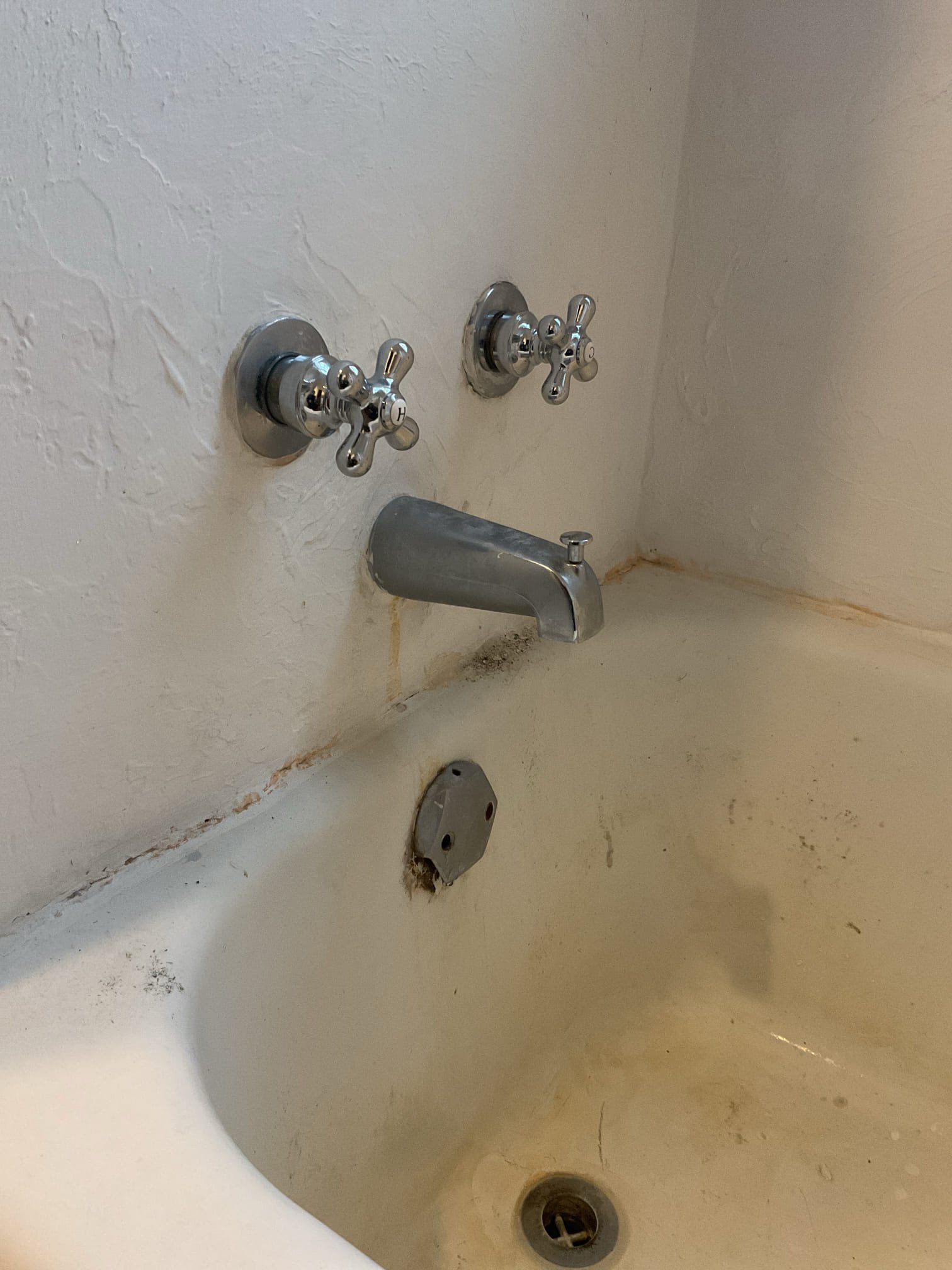 The faucet appears to be leaking into the tub, likely due to worn cartridges or gaskets. We will turn off the water and attempt to repair or replace these parts to stop the leak and restore reliable operation.

10-31-25

- Returned to install new handle adapter so cold handle wouldn’t freely spin. Once installed handled was able to be urned to shut water off and stop without freezing spinning. Tested for proper operation and leaks with non observed at this time