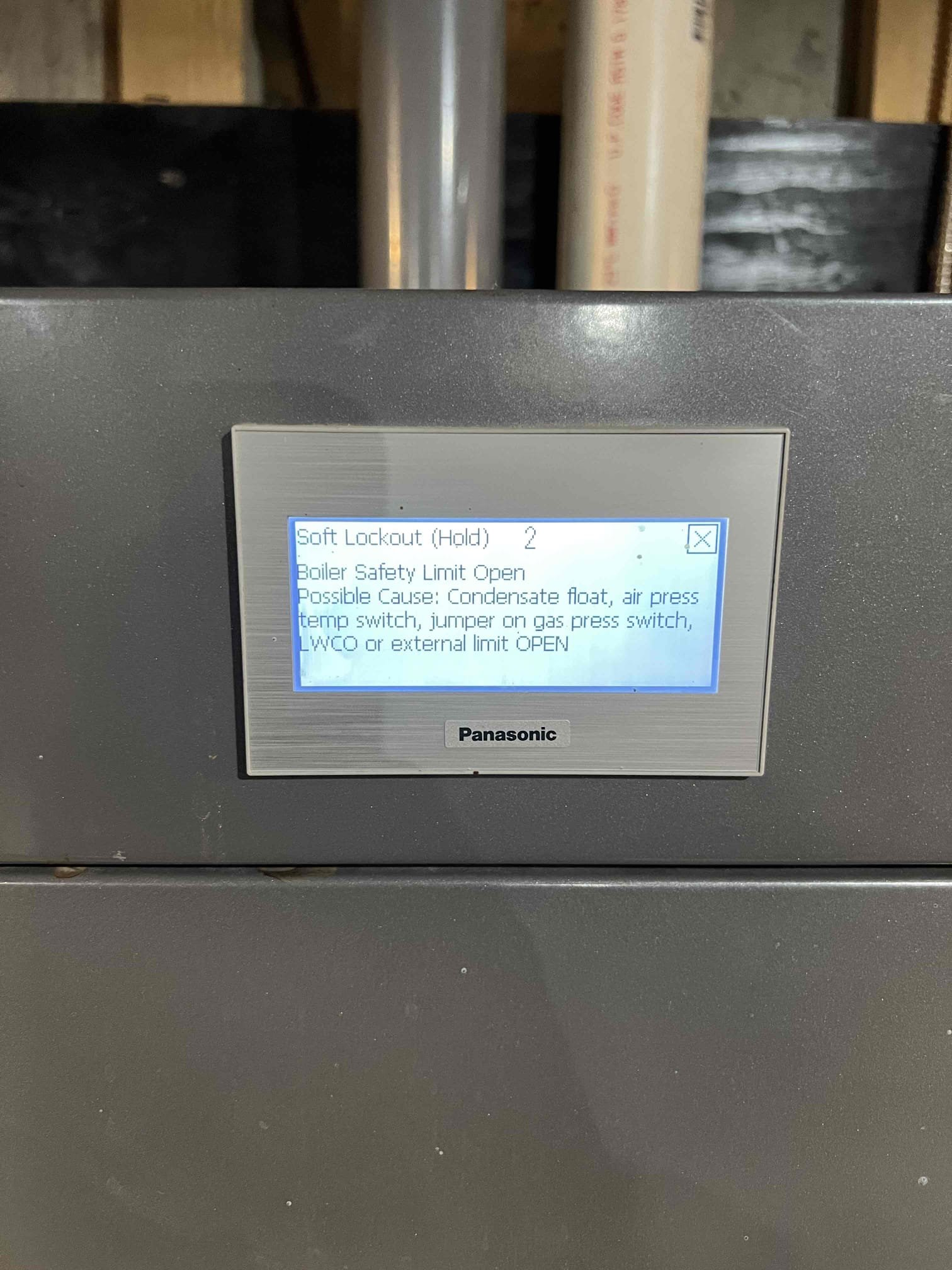 Arrived onsite to investigate no heat in three zones and no hot water. The system has a boiler with an indirect water heater, meaning the boiler also provides domestic hot water. Upon arrival, the boiler was in lockout with a “boiler safety limit open” fault. The homeowner mentioned they’ve experienced this issue before due to rainwater entering the intake and triggering the alarm.

I found that the rain guard had not been installed, so they reinstalled it themselves. The homeowner chose not to have me perform further diagnostics at this time. I provided estimates to replace four thermostats.

Before leaving, I confirmed that the boiler was running and operating properly.