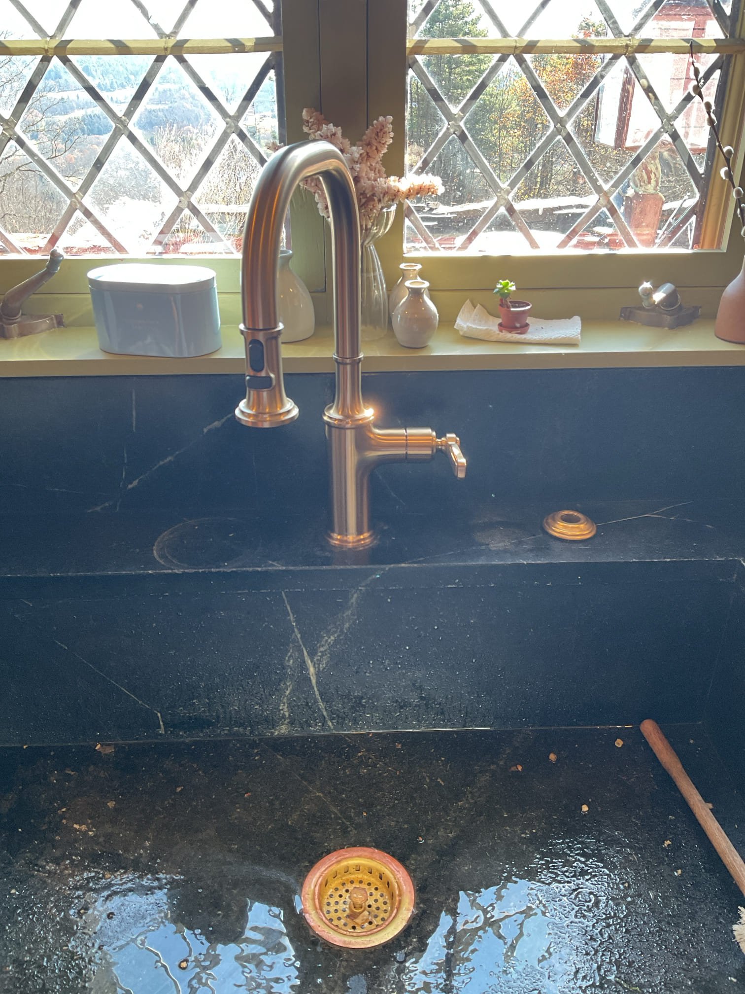 
Removed the existing kitchen faucet and installed the homeowner-supplied replacement faucet. Left the side sprayer holster from the previous faucet in place. Assisted the homeowner in selecting the correct parts from a parts diagram to repair their previous faucet; the homeowner will order the necessary parts for installation at a later date. All connections were tested and verified leak-free.