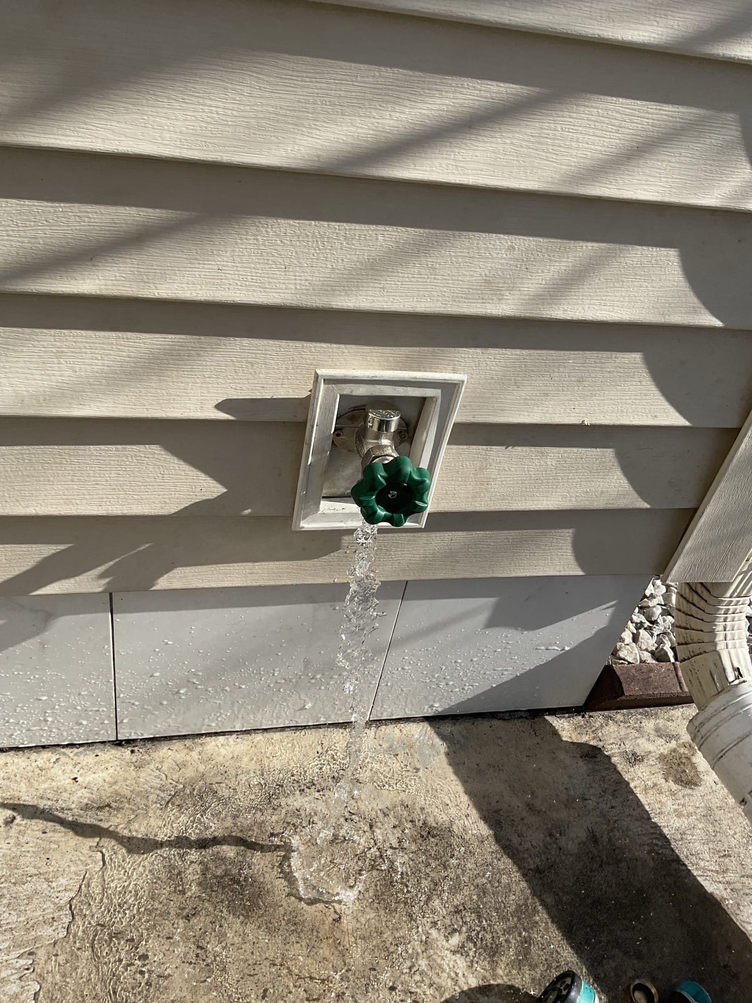Replaced hose bib, due to it not working properly. In order to replace hose bib a hole needed to be cut along with installation of an access panel which was done with no extra charge re connected to pex and installed hose bib. Tested operations every is working as it should with no leaks present. 