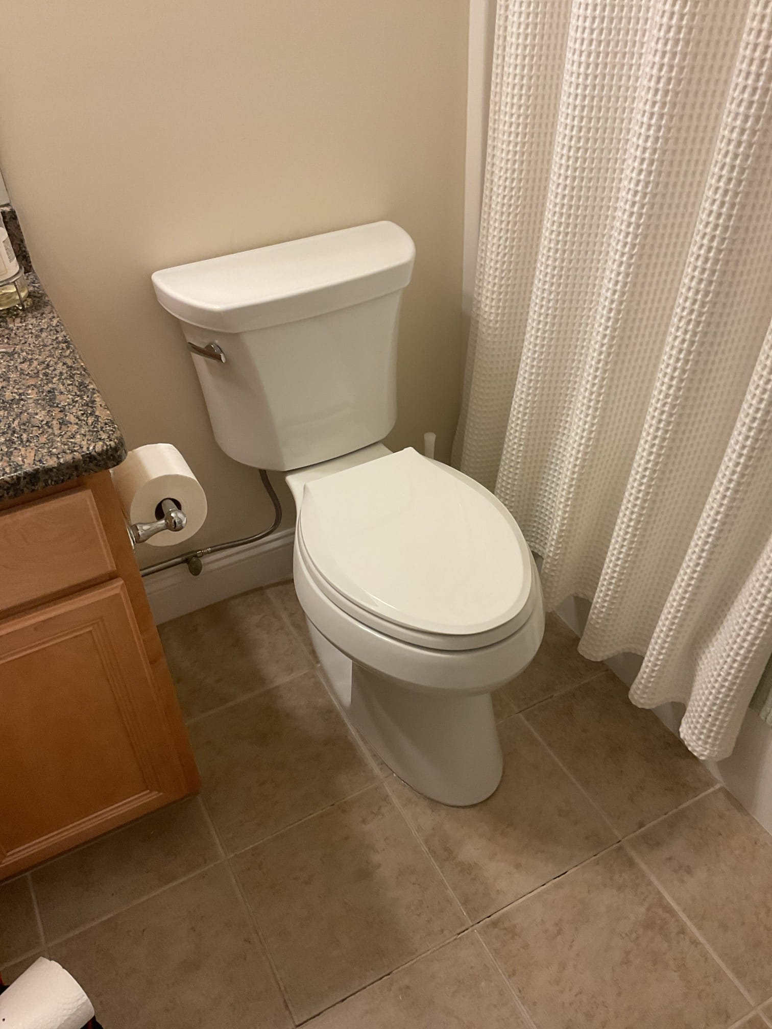 Removed the existing toilet and attempted to install a Kohler Cimarron model. Upon inspection, found that the existing flange was set for a 10” rough-in, while the Cimarron toilet requires a 12” rough-in.

After confirming with the supply house that 10” rough-in Kohler Cimarron models are no longer produced, we installed a new Kohler Highline elongated comfort-height toilet designed for a 10” rough-in.

The customer also joined the Jerms Home Care Club for ongoing discounts and exclusive membership benefits.