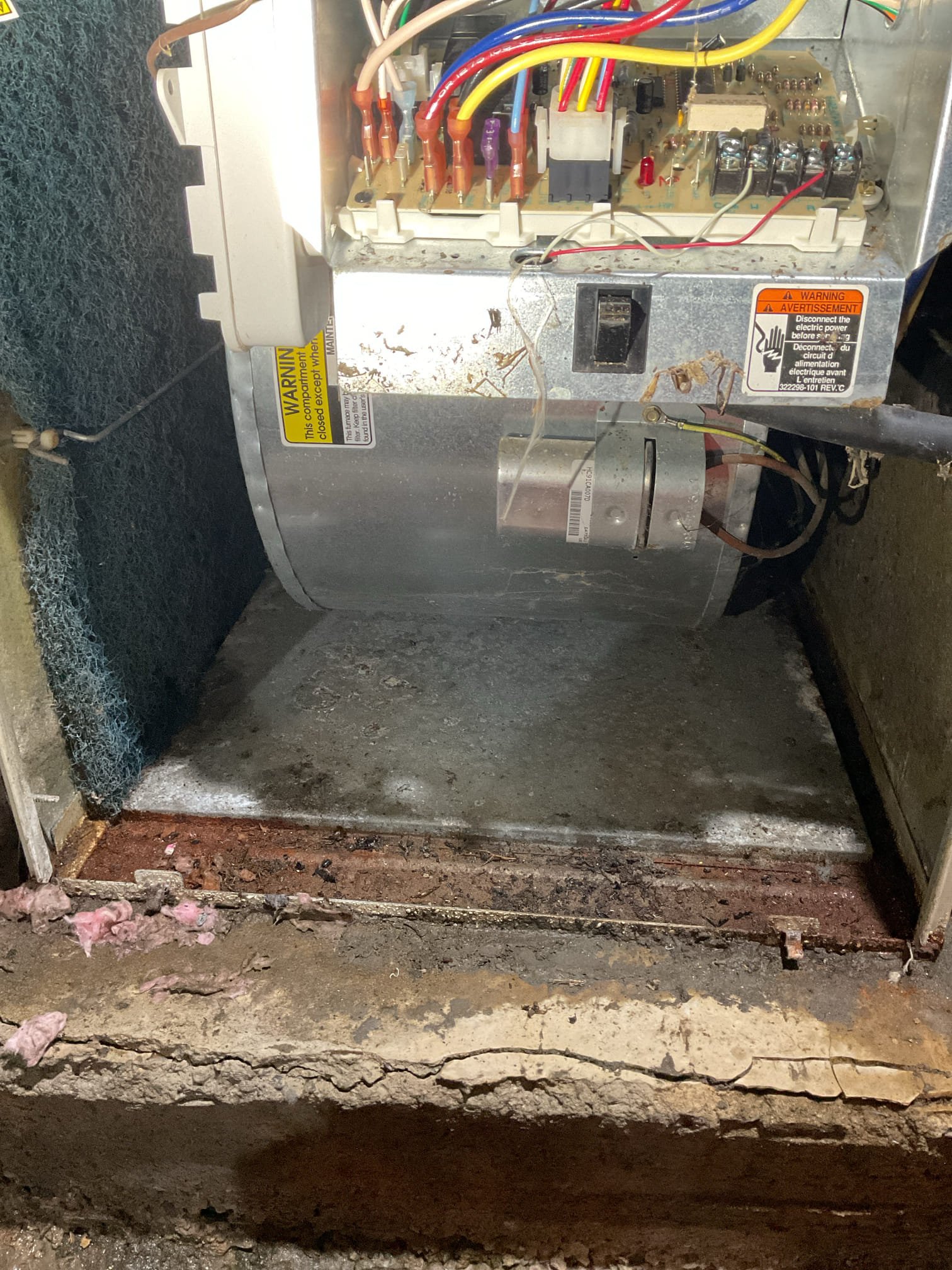 Arrived on site to provide a second opinion on cracked heat exchanger. Upon arrival we started by turning the gas and power back on to the furnace to perform a combustion analysis. Analysis showed high levels of CO in the flue. Almost 200ppm before the blower came on. This is pretty abnormal for a functioning heat exchanger. We turned off the furnace and removed the gas valve to inspect the burners. The burners were very corroded. We scoped the heat exchanger but could not get all the way around the bends. There were no visible cracks but we performed the lighter test. When the blower came on the lighter flame danced around wildly. The combination of higher than normal levels of CO and the dancing flames leads us to believe the heat exchanger is cracked and the furnace should be replaced. 

Left furnace inoperable by disabling gas valve, turning off the gas, and removing the disconnect switch.