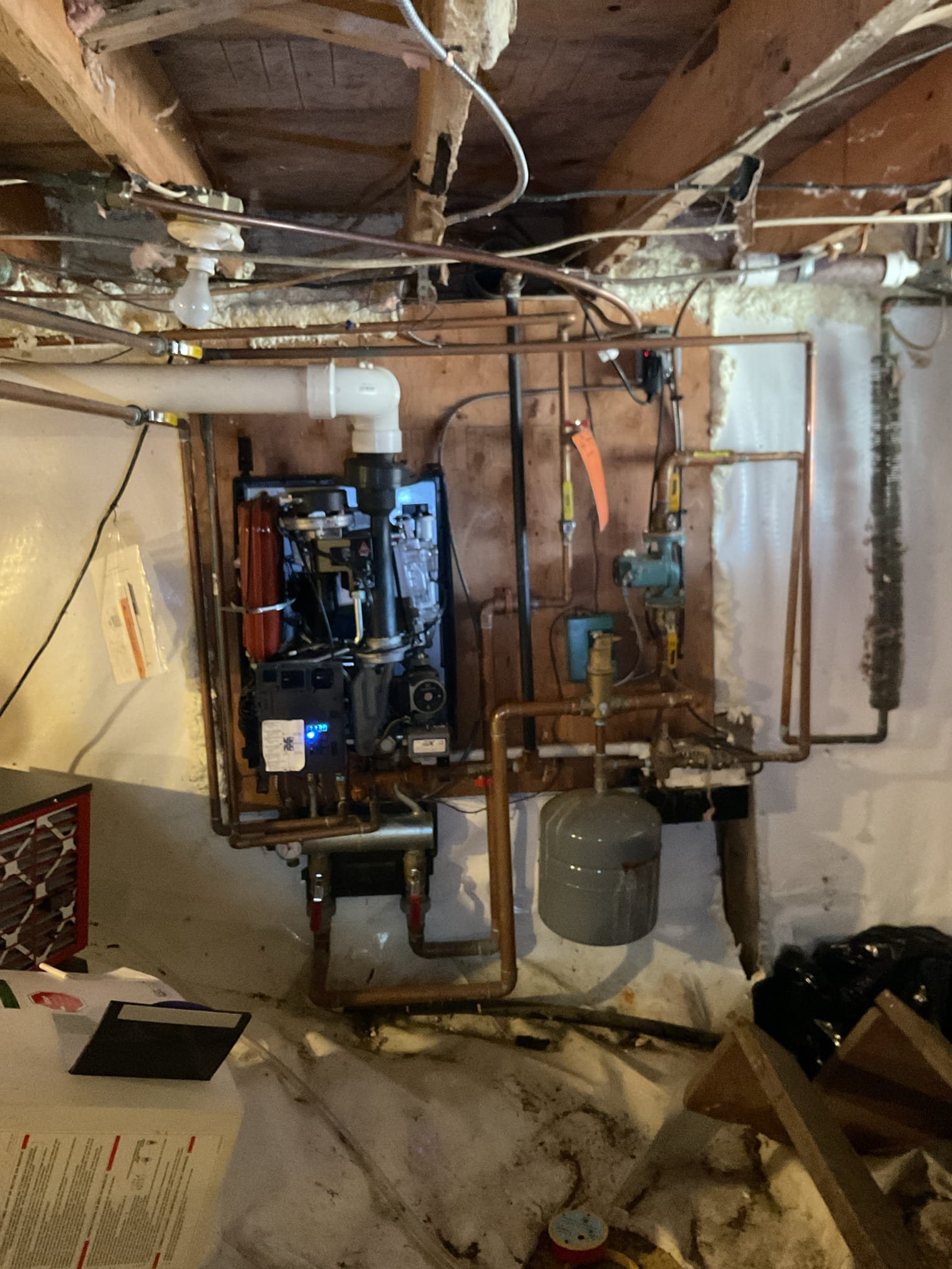 -Customer wanted system winterized. During inspection of the house customer said the boiler was having issues. I found a leak on the boiler. Before I can winterize the domestic the boiler needs to be inspected. I can not leave the water off while the system is leaking. We need a heat tech to either fix the furnace or winterize the heating system if the system needs to be replaced. Once this is done I can winterize the domestic side. 