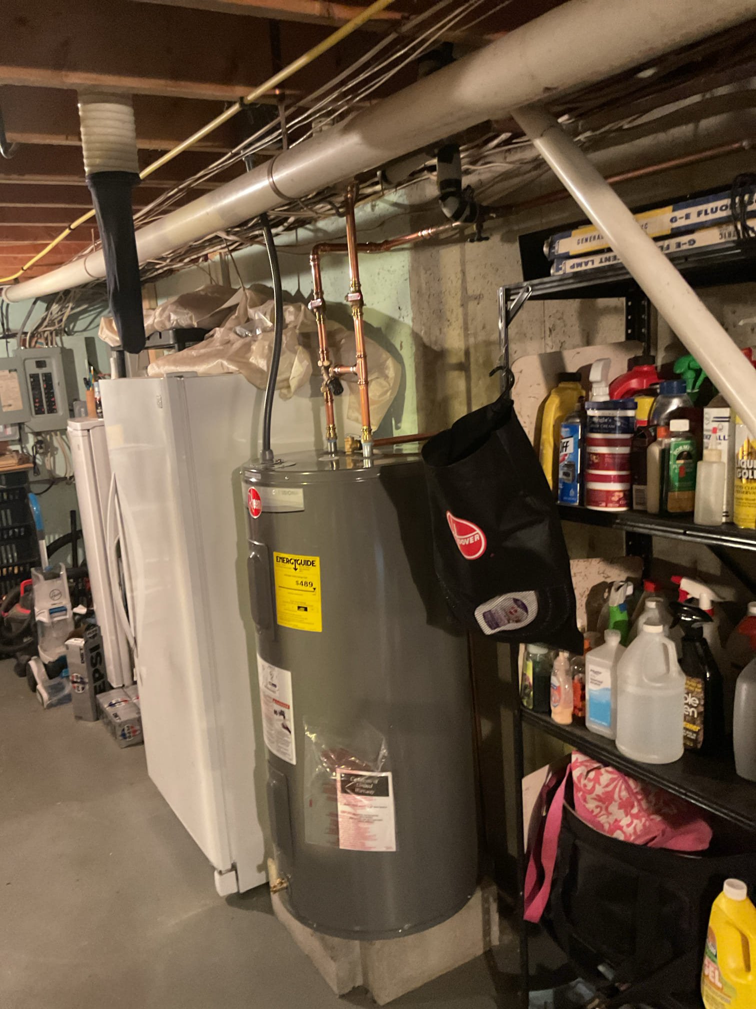 For this job, we replaced the existing 80-gallon water heater due to its age, the persistent sulfur smell in the hot water, and the absence of a mixing valve. The old unit was removed and a new 50-gallon Rheem electric water heater was installed in its place. We also replace a water logged pressure tank with an 32 gallon skinny tested operations with no leaks present All connections were updated as needed, the system was filled and purged of air, and the heater was brought up to operating temperature. After installation, we verified proper function, checked for leaks, and confirmed that the hot water was running clear with no odor. The system is now operating as it should.
