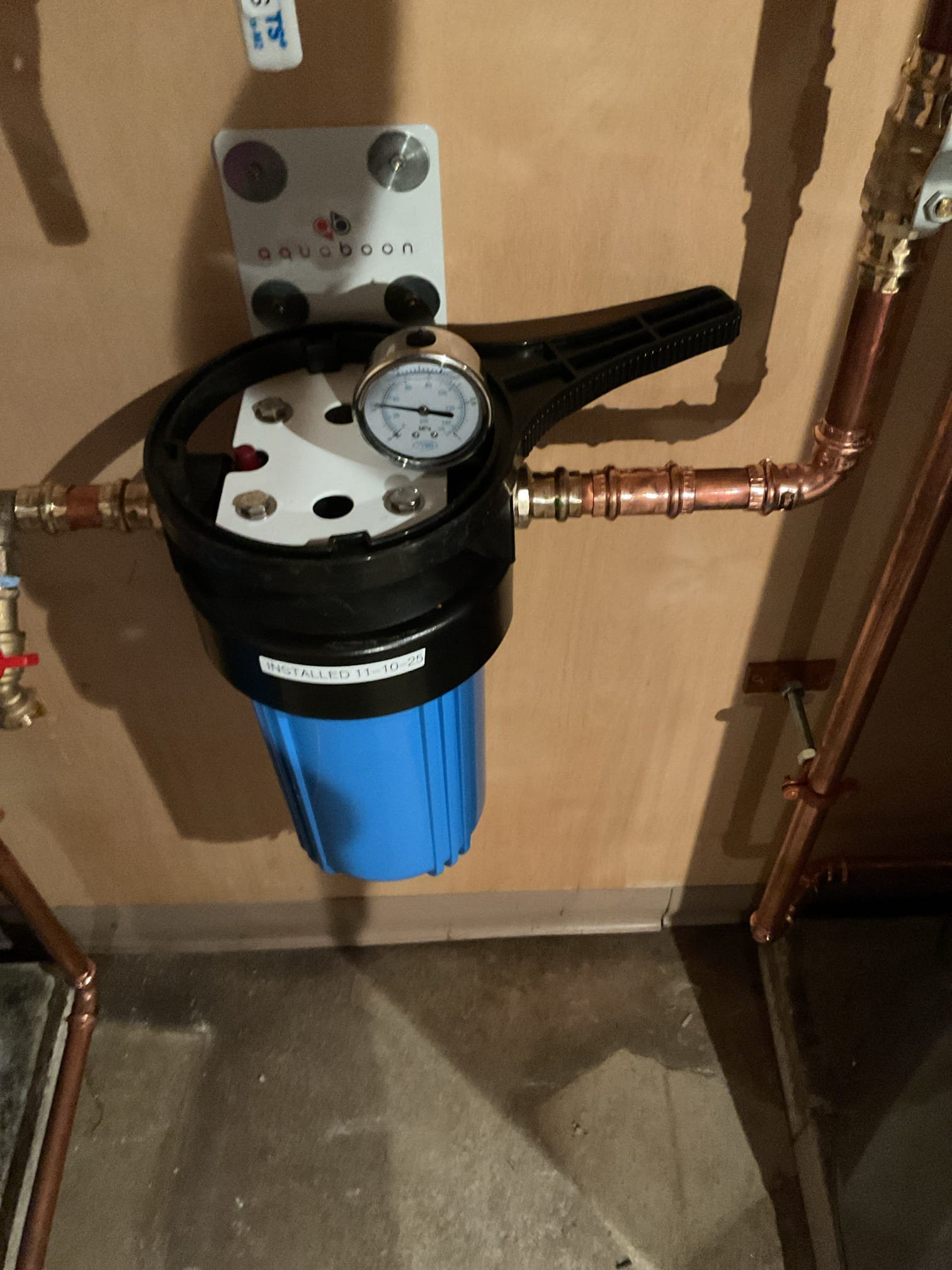 For this call, the homeowner reported inadequate hot water from a recently installed water heater. Upon arrival, I confirmed that the water heater was functioning correctly; however, the mixing valve was set improperly at 3.5 instead of the recommended 4.5, resulting in lower-than-desired water temperatures. I reviewed the mixing valve adjustment process with the homeowner for future fine-tuning of temperature preferences.

The homeowner also noted a very slow leak at the male adapter connected to the filter housing. I shut off the water, relieved system pressure, and cut the pipe between the male adapter and the 90° fitting. I tightened the male adapter approximately one full rotation and installed a metal slip coupling to reconnect the piping. The system was restored, tested, and confirmed to be leak-free and operating properly at this time.