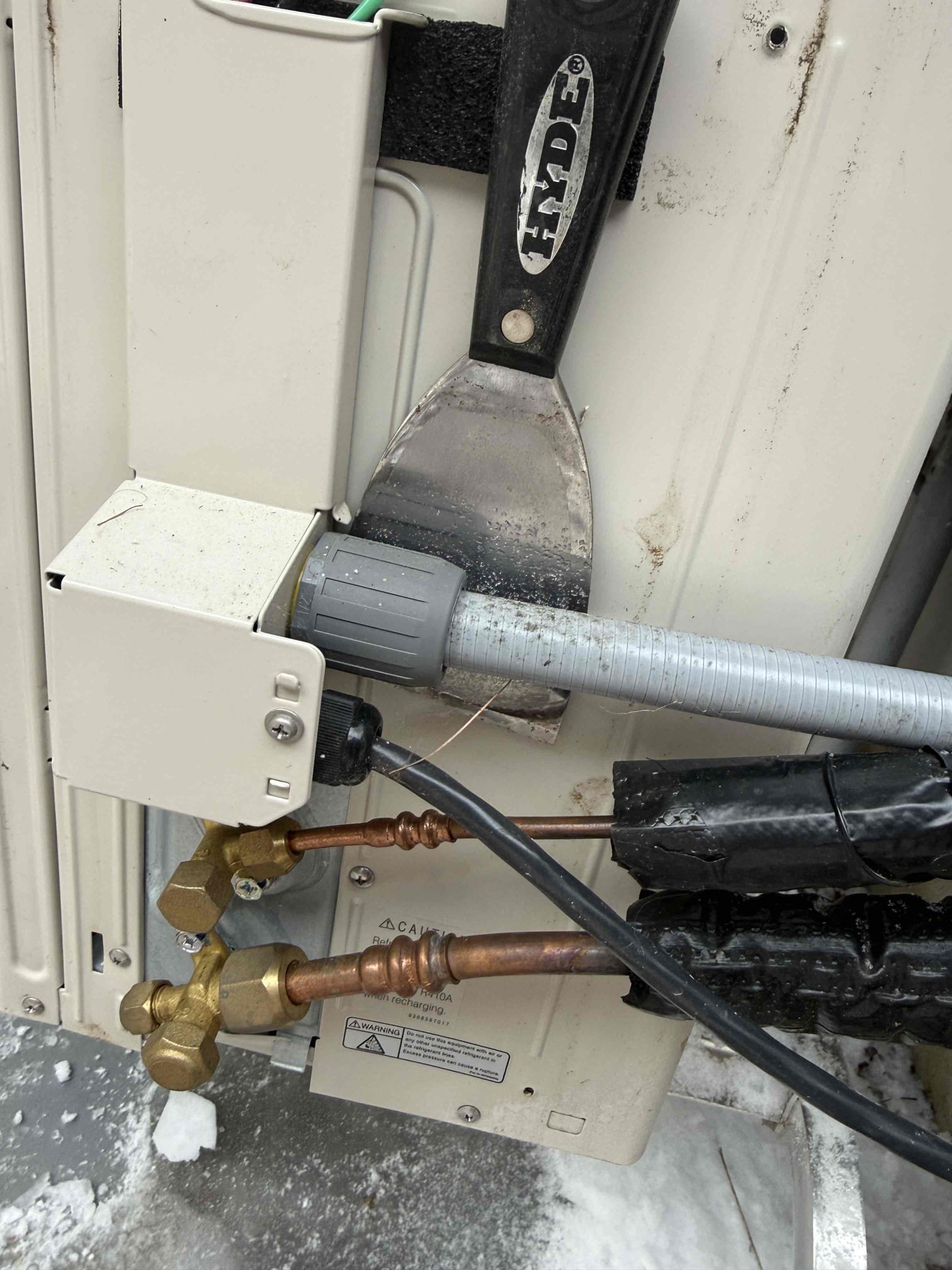 The customer reported that their outdoor condenser was freezing up. I began the diagnostic process and inspected all line-set connections, finding no signs of moisture or leakage. The condenser was covered with several inches of ice and was not entering defrost mode. We will need to return once the ice has melted to complete the diagnostic and determine the cause of the issue.

As this visit occurred the day after Thanksgiving, Fujitsu technical support was unavailable. We are scheduled to return next Friday to continue the diagnosis and complete the necessary work.