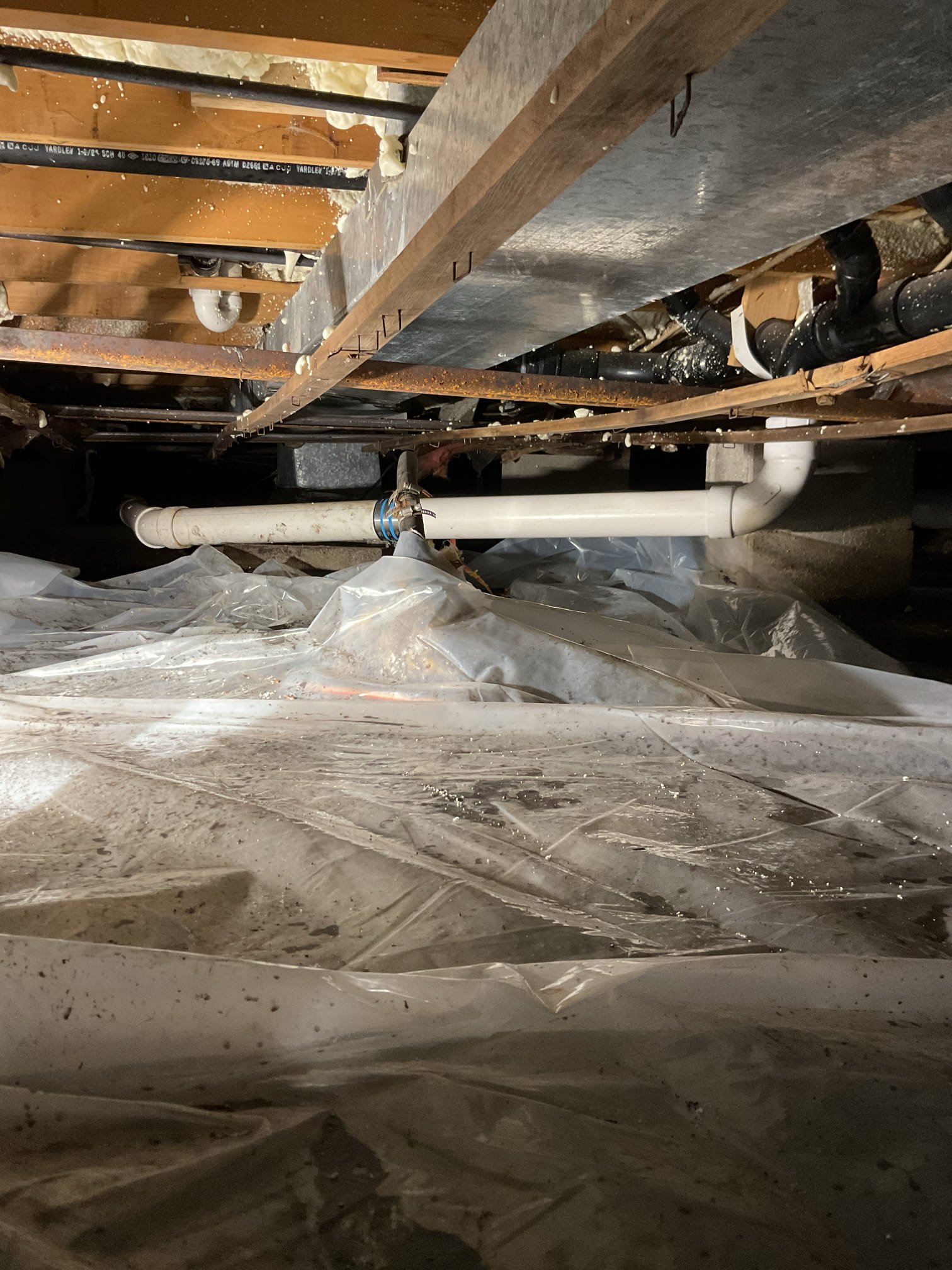 The client called to report a leaking drain pipe. I arrived at the location and found that the section of drain pipe was leaking upon arrival. I removed the banded coupling and unthreaded the drain pipe at the 3” ABS threaded adapter. I then installed a threaded coupling into a long sweep 90. I ran a new section of drain pipe and adapted to the existing drain with a code compliant banded coupling. I then ran the drain to test for a leak. The drain is working well with no leaks present at the time of service.