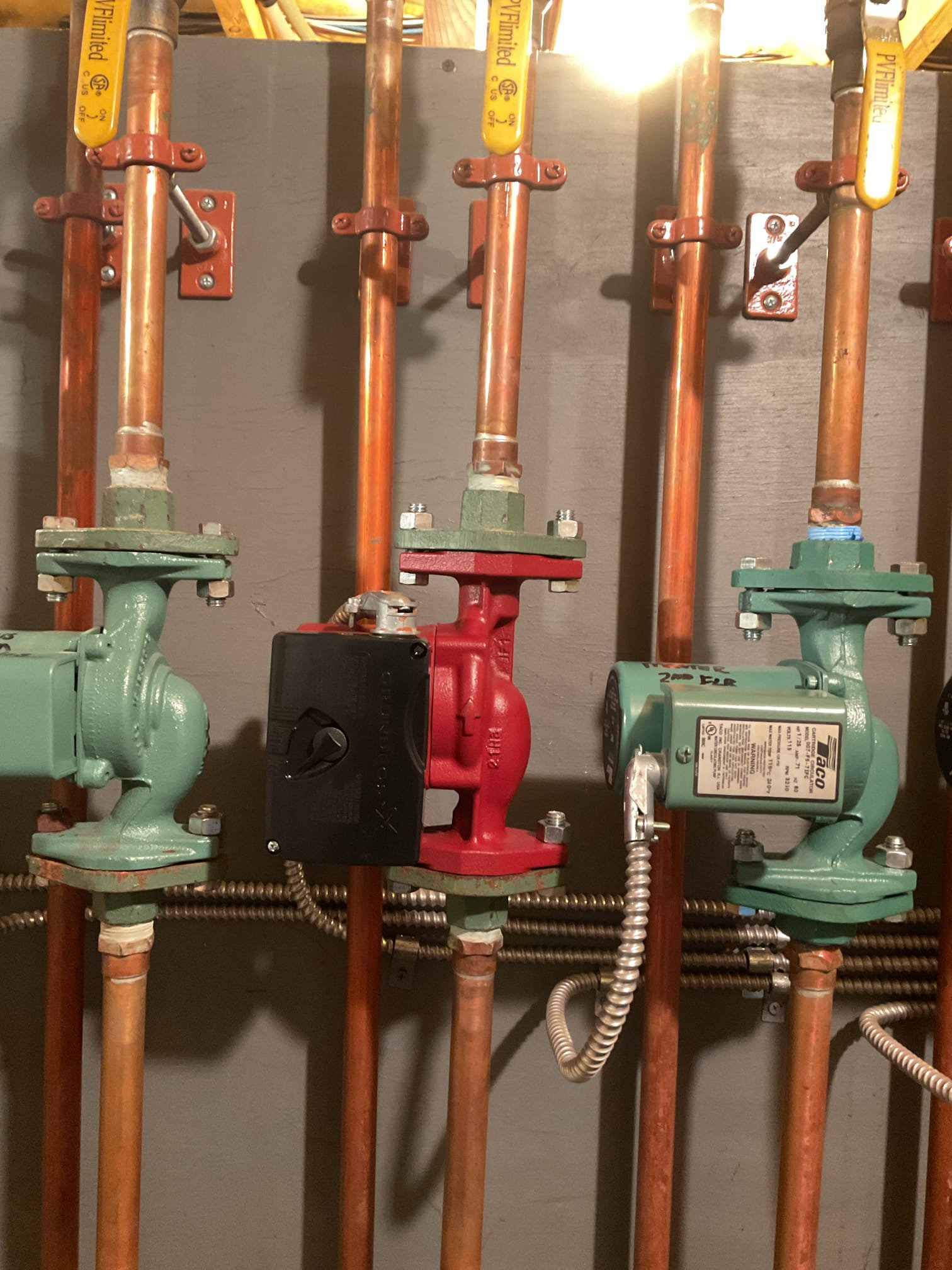 Arrived on site to replace seized circulator pump. After our initial inspection, we were able to get hot water moving through the zone by purging the air out using the fill valve. After air was removed the zone we tested the old pump. It was still seized which told us the pump needed to be replaced. We tested the amperage as well to confirm and we were getting around 2amps. The pump is only rated for .7amps max. We removed old pump and put the new one on. Water is now circulating as it should.

When we were testing the modine heater in the garage we found that the aquastat had failed and was not telling the fan to turn on. Lucas will be bringing an aquastat with him when he returns in the morning.