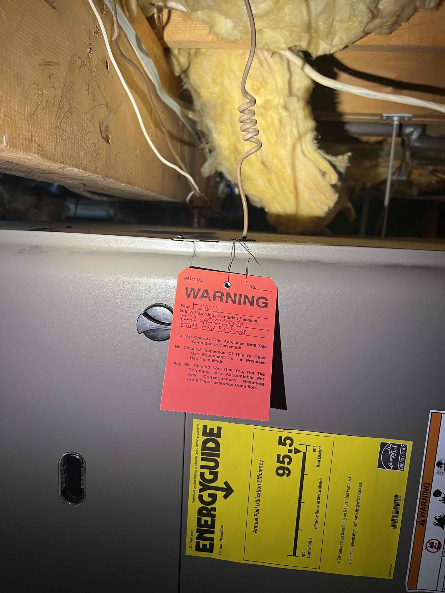 Arrived onsite to replace a failed gas valve on a York propane furnace. During testing of the new gas valve, I noticed that when the blower came on, the flames fluctuated. I checked the carbon monoxide levels in the exhaust, and it was reading over 400 parts per million. Due to this unsafe condition, we are required to red tag the unit, and I advised them that it is not safe to operate.

The furnace is approximately 15 years old and showing signs of age. When I originally diagnosed the failed gas valve, the unit was not running. I had also warned them at that time about the furnace’s age and the unknown condition of the heat exchanger.

They would like a quote to replace the furnace and to install mini-splits.

1500 sq. ft house with a 80k btu propane furnace. 25 ft of 2 inch pvc vent with 5 90s. Needs filter rack. Return plenum 20 x 16.5, supply 19.5 x 16, only has 2 returns.