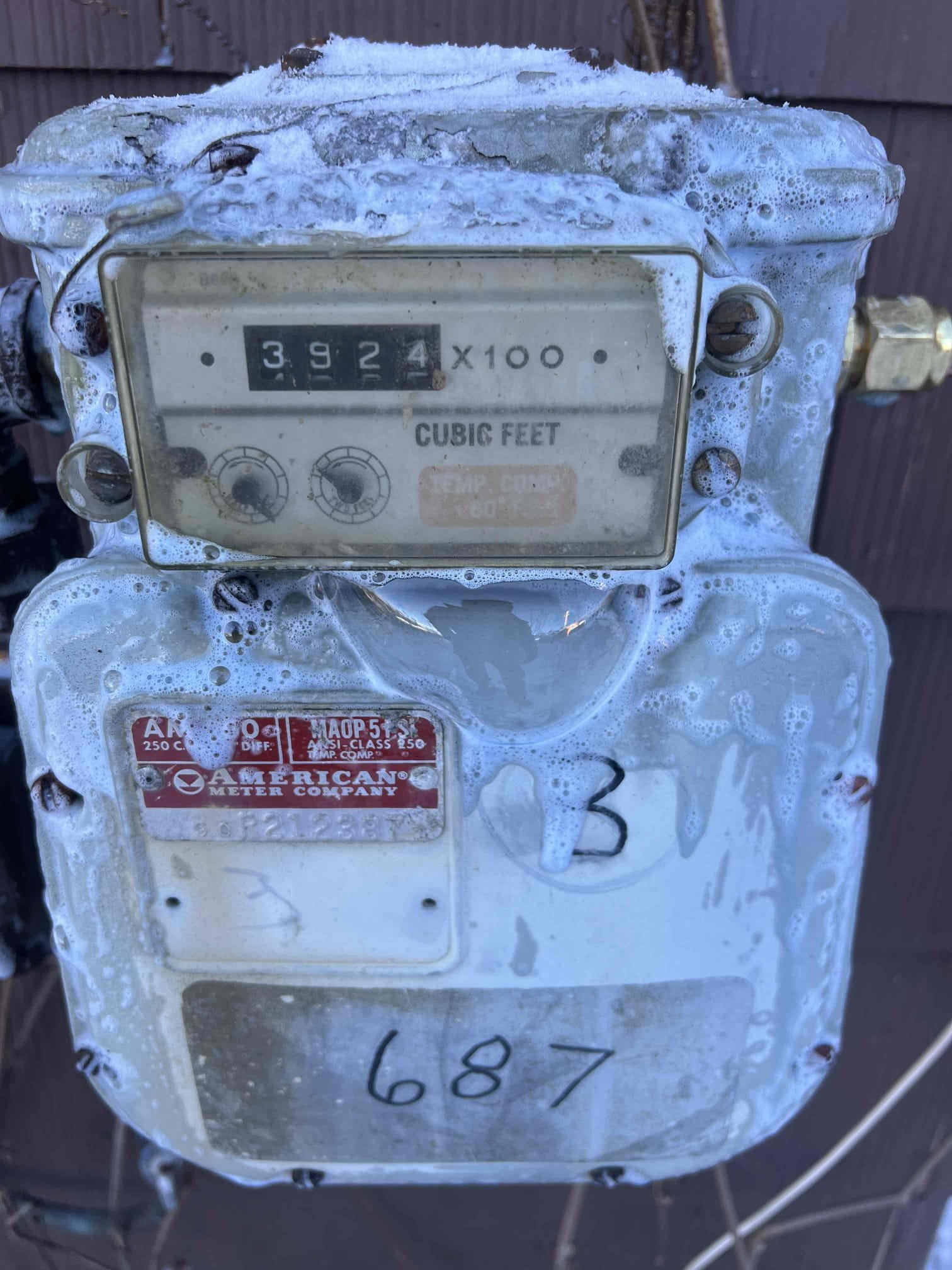 Arrived onsite to diagnose a possible gas leak on the water heater gas line in apartment #3. I had installed a Rinnai the previous day and noted a leak during our leak check that I suspected was coming from the existing water heater gas line. I performed a leak check on that line, and it held at 8.5 in/wc for 3 minutes with no pressure drop.

When I went down by the meter, I noticed a gas odor. I bubble-tested the meter and found a small leak. Since the meter is typically owned by the gas company, I advised Mr. Walthour to contact them for repair.