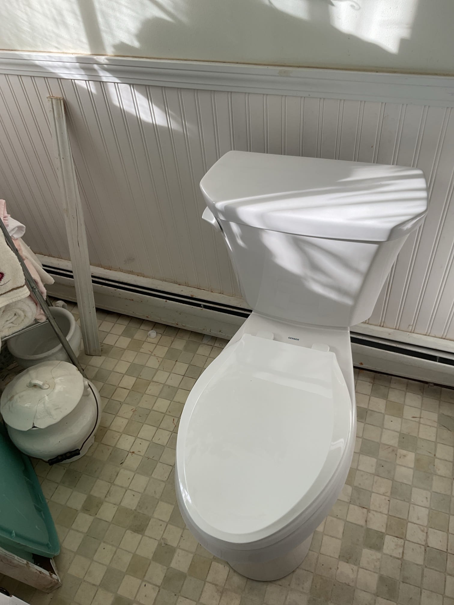 Water was leaking from behind the shower and the toilet had failed internals. To remedy these issues we cut the Sheetrock behind the shower to find the source of the leak and replaced the toilet. We found a pin hole leak in corroded pipe which we cut out and installed new copper pipe and installed the new toilet. Everything tested for leaks with non found at this time

12/11
Returned to install toilet seat