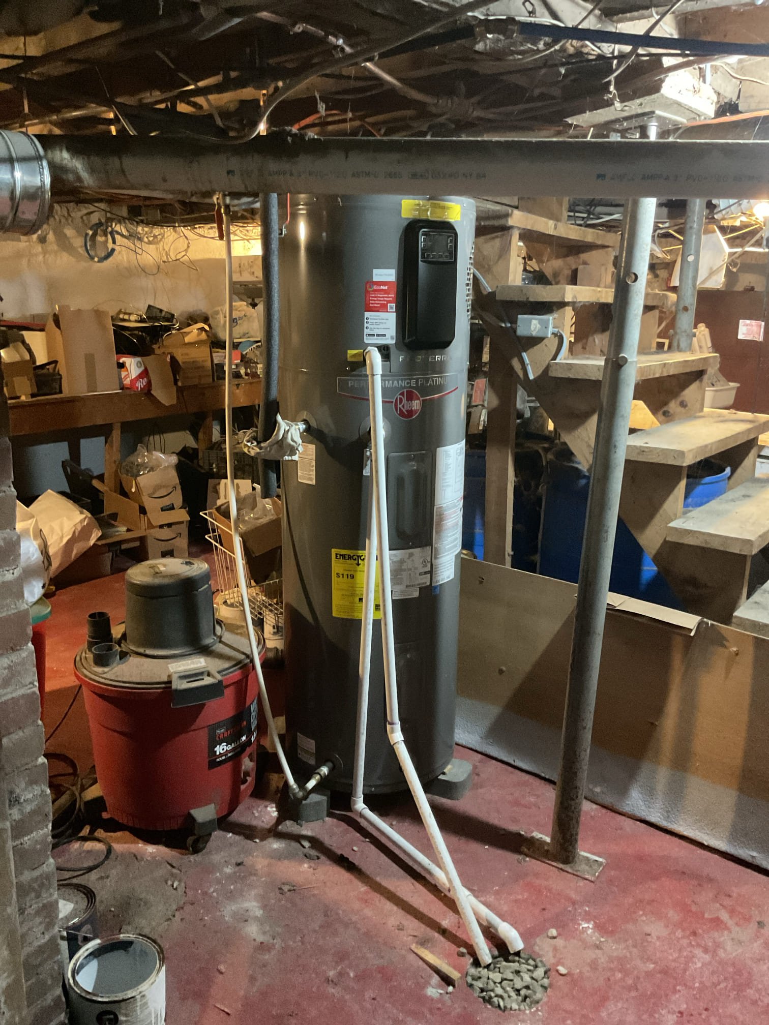 For this job, we came out to diagnose the water heater and found it displaying an evaporator temperature sensor failure, along with difficulty maintaining the set temperature. Based on our evaluation, we determined the issue was likely caused by a failing sensor. The customer chose to contact Rheem directly to obtain the necessary replacement parts for their 40-gallon unit, manufactured in June 2023. We also provided estimates for installing a mixing valve and repiping the water heater with proper 3/4” hard piping, as the unit is currently piped entirely in PEX. We will prepare estimates for repairing the sensor issue once the customer receives the appropriate parts.