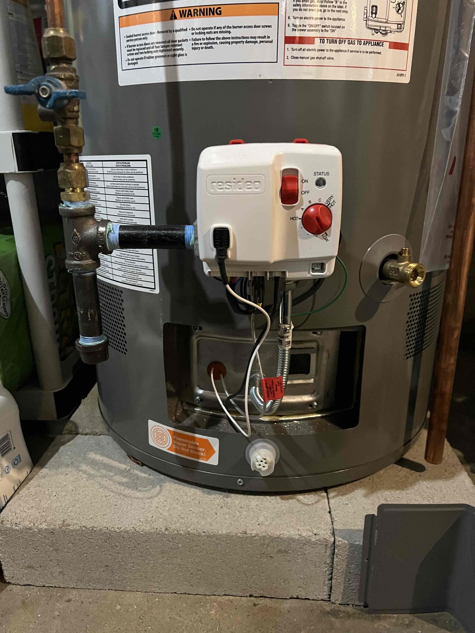 Arrived onsite to investigate a no-hot-water issue. The home has a Rheem 40-gallon propane power-vented water heater that we installed in May 2025. During my thorough evaluation, I found the burner heavily sooted and the combustion air safety tripped. I contacted tech support, and they are sending a new orifice and a new combustion air safety.

I cleaned the burner, removed the soot buildup, and checked the gas pressure, which was within spec at 12 in/wc. The homeowner mentioned that the issue began after they ran out of propane.

Rheem is sending the parts to the customer, I told them to let us know when they receive them so we can schedule. The parts are covered under Raheem’s warranty and the labor is covered under Jerm’s 1 year warranty.