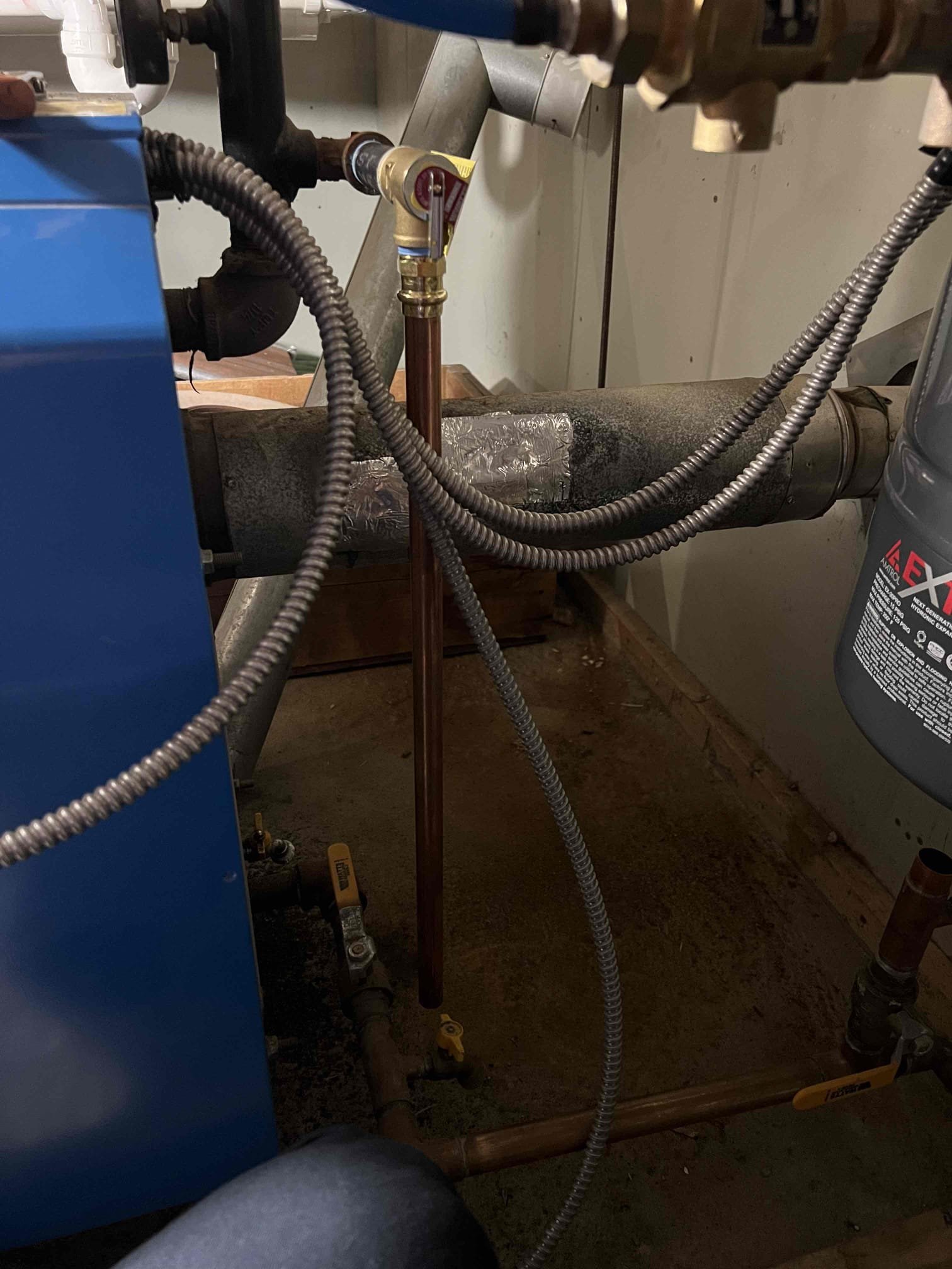 Performed annual tune-up on a Buderus propane boiler.
Cleaned the burner, heat exchanger, igniter, and flame sensor. Inspected safety controls, venting, and overall hydronic system function. Replace failed expansion tank, leaking relief valve and piped relief valve to within 6 inches of the floor. Bubble-tested the gas line and checked carbon monoxide levels—no leaks detected. Verified proper operation; the system is functioning correctly at this time.