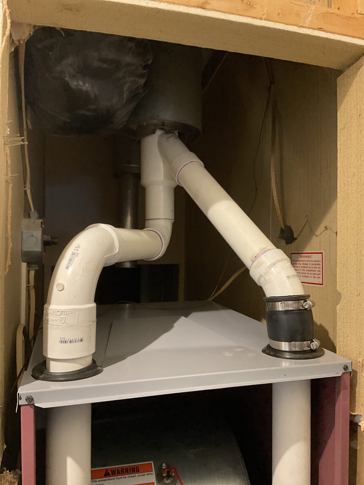 
Installed a new high-efficiency Thermal Pride furnace and removed and properly disposed of the existing unit. Connected the furnace using the existing electrical and thermostat wiring. Installed a new concentric vent through the existing roof jack. Installed a new gas valve and sediment trap. Ran condensate piping beneath the trailer, terminating at the exterior side; piping was insulated and secured with appropriate hangers. Informed the homeowner of the potential risk of condensate line freezing due to exterior routing.

Converted the furnace burners to LP using the appropriate orifices from the conversion kit and adjusted gas pressures to the manufacturer’s specified requirements. Tested furnace operation and verified proper functionality at this time.

During installation, it was discovered that the blower motor was damaged from the factory. Although the unit remains operational, a return visit will be required to replace the blower motor at a later date.