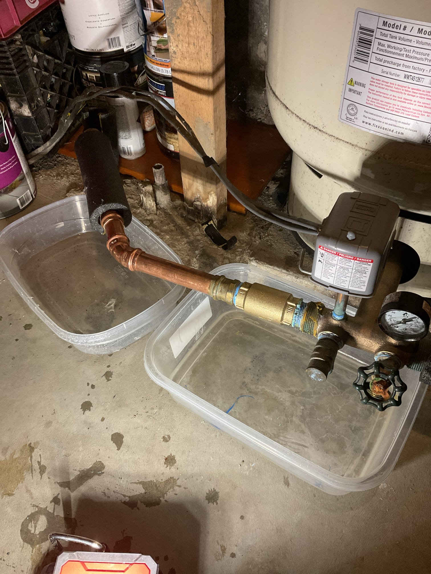 The homeowners reported a leaking pipe in the basement. Upon evaluation, we determined that the check valve on the well expansion tank had a hairline crack, which was identified as the source of the leak, along with corrosion on the adjacent piping. We removed the damaged and corroded section of pipe, replaced the check valve, and installed new piping to restore a leak-free connection. The system was inspected after completion to confirm the repair was successful and no further leaks were present at the time of service.