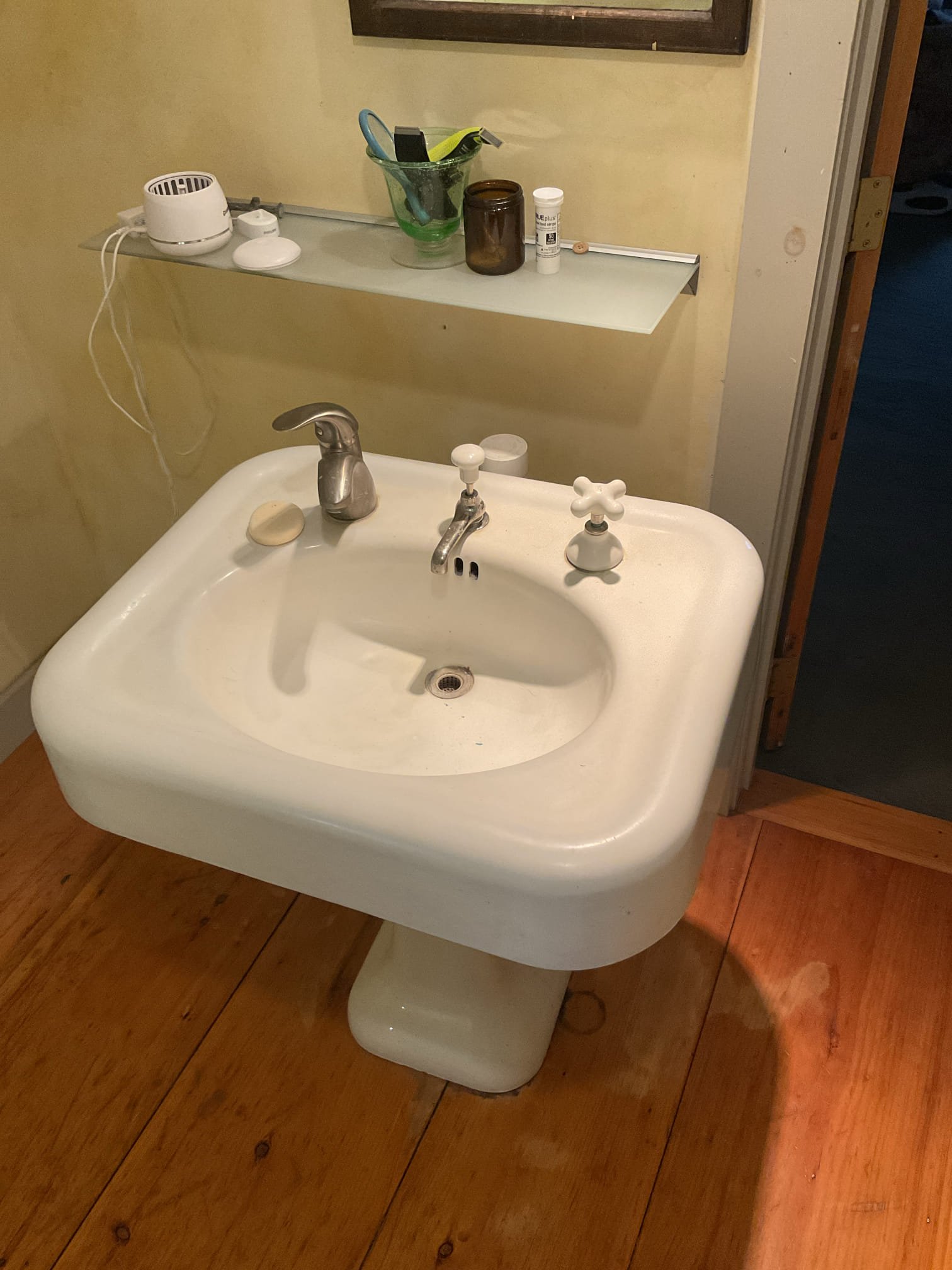 For this service call, the homeowner reported a constant drip from the third-floor shower valve. Inspection revealed an older two-handle shower valve with severely worn cartridges. Replacement of the valve with a new single-handle shower valve and remodel cover plate was recommended to address the leak and cover the existing openings in the fiberglass enclosure.

The homeowner also inquired about replacing a pedestal sink with a customer-supplied cabinet. While locating the main water shutoff in the basement, a heavily corroded cold water inlet valve was observed. Estimates for all discussed work were provided and emailed to the homeowner for reference, as no work was completed during this visit.