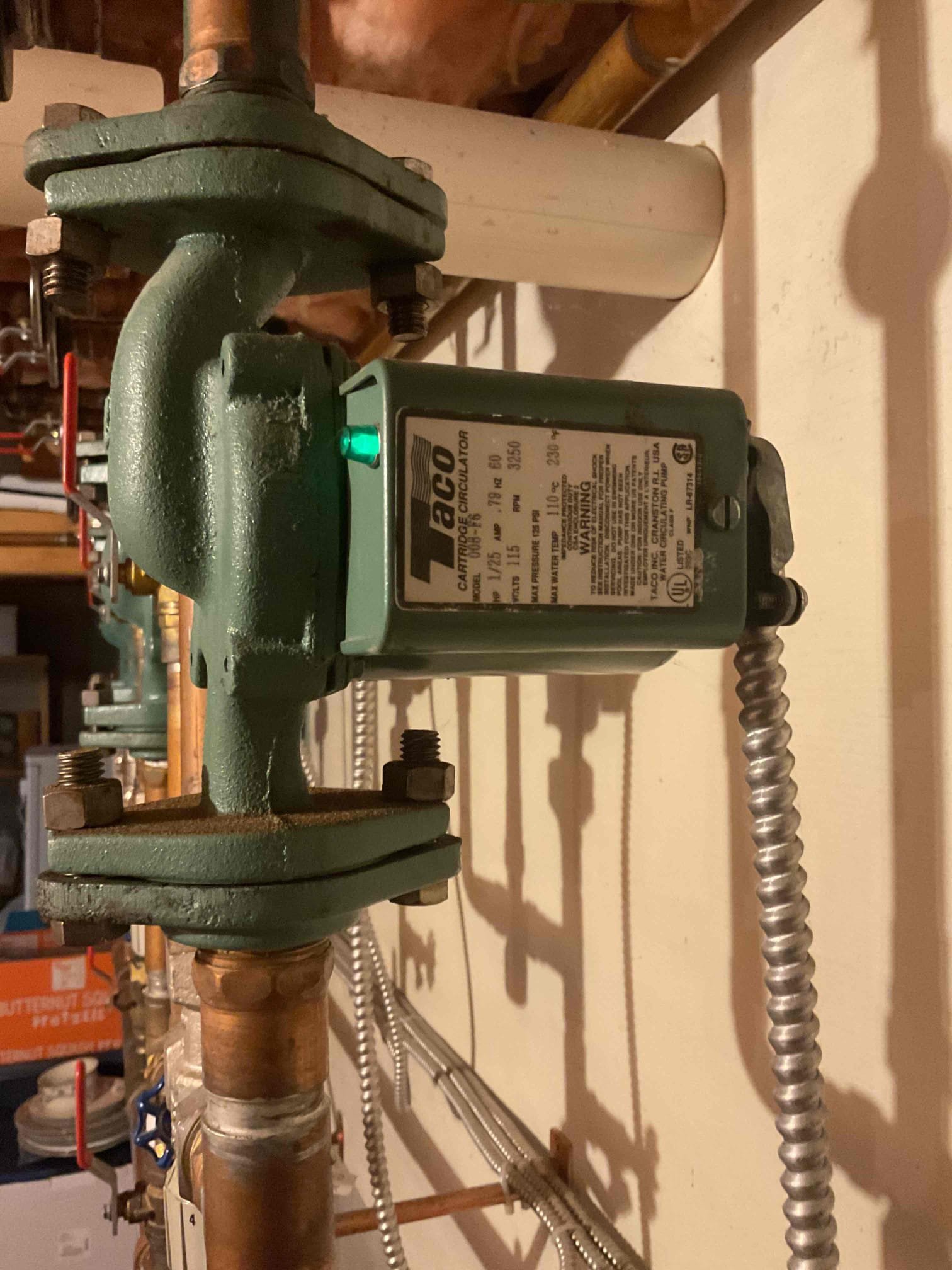 The customer reported that two boiler circulators were excessively noisy and requested evaluation and replacement. The customer turned on the affected zones so the circulators could be observed in operation. Both circulators were confirmed to be noisy, and one circulator showed signs of poor or no water circulation.

With customer approval, both circulators were replaced. Upon removal, the original circulators showed significant rusting, and the system water appeared heavily discolored, indicating contamination within the system. After installation, all connections were checked and verified to be leak-free.

Both zones were tested for proper operation, and adequate hot water return was confirmed. The system is operating properly at this time.

It is recommended that the remaining three circulators be replaced in the spring, as they are beginning to show signs of noise and system contamination similar to the replaced units.