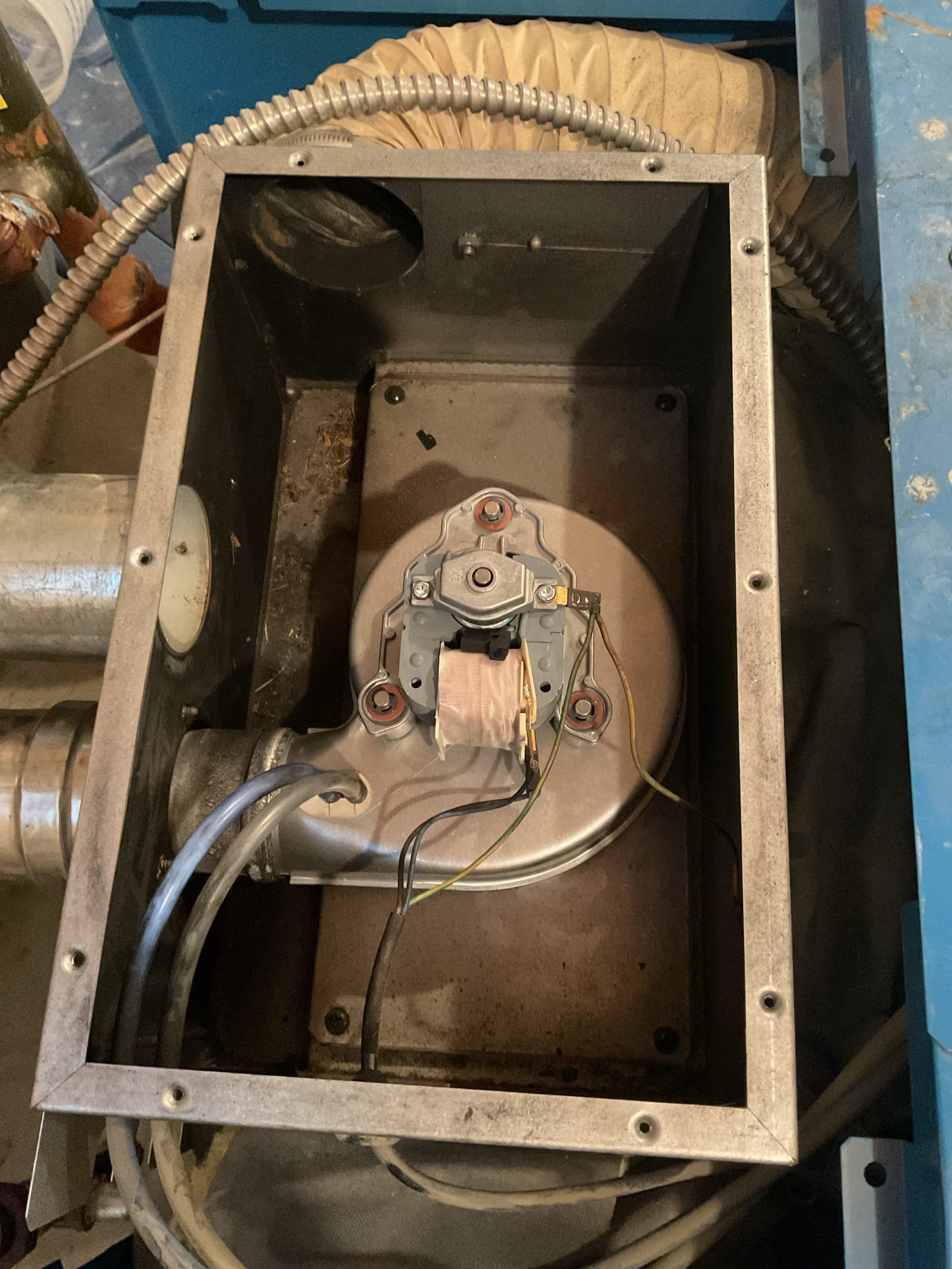 Arrived on site to replace seized flue gas blower motor. Verified power and gas were still turned off and then we removed the old fan motor. The screws holding the motor to the bracket were stripped so we had to drill them out. Thankfully, the new motor comes with replacement screws and we were able to mount the new blower properly. Wired up motor and put covers back. Turned on a couple zones and the boiler fired right up. Blower was operating properly. Performed a combustion analysis and checked for CO leaks to verify system was operating safely. Analysis and CO checked out. System is operating properly at this time.

Thank you for your patience with getting a hold of this part.