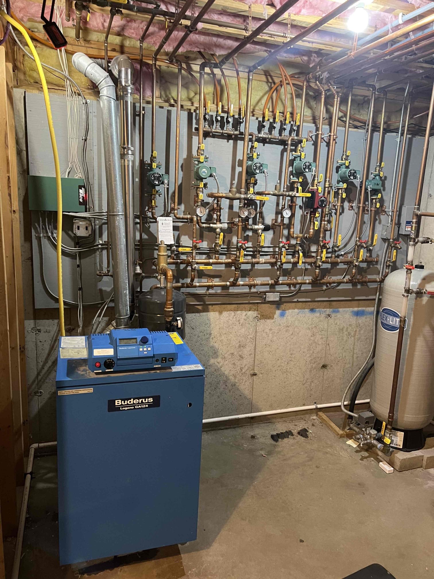 Arrived onsite to investigate a no-heat issue on a Buderus propane boiler. Upon arrival, the boiler was up to temperature. All thermostats were turned up; after a short delay, the zones came on, ran for a few minutes, shut off, and then restarted. I inspected all wiring in the Taco switching relay and found it to be in good condition. I also checked all settings on the Buderus control board and verified they were correct. While inspecting the indirect water heater temperature sensor, I found it was not fully seated in the well. I properly seated the sensor and secured it, the sensor could’ve caused the heat to not work as hot water takes priority. Verified operation, system is working properly at this time.