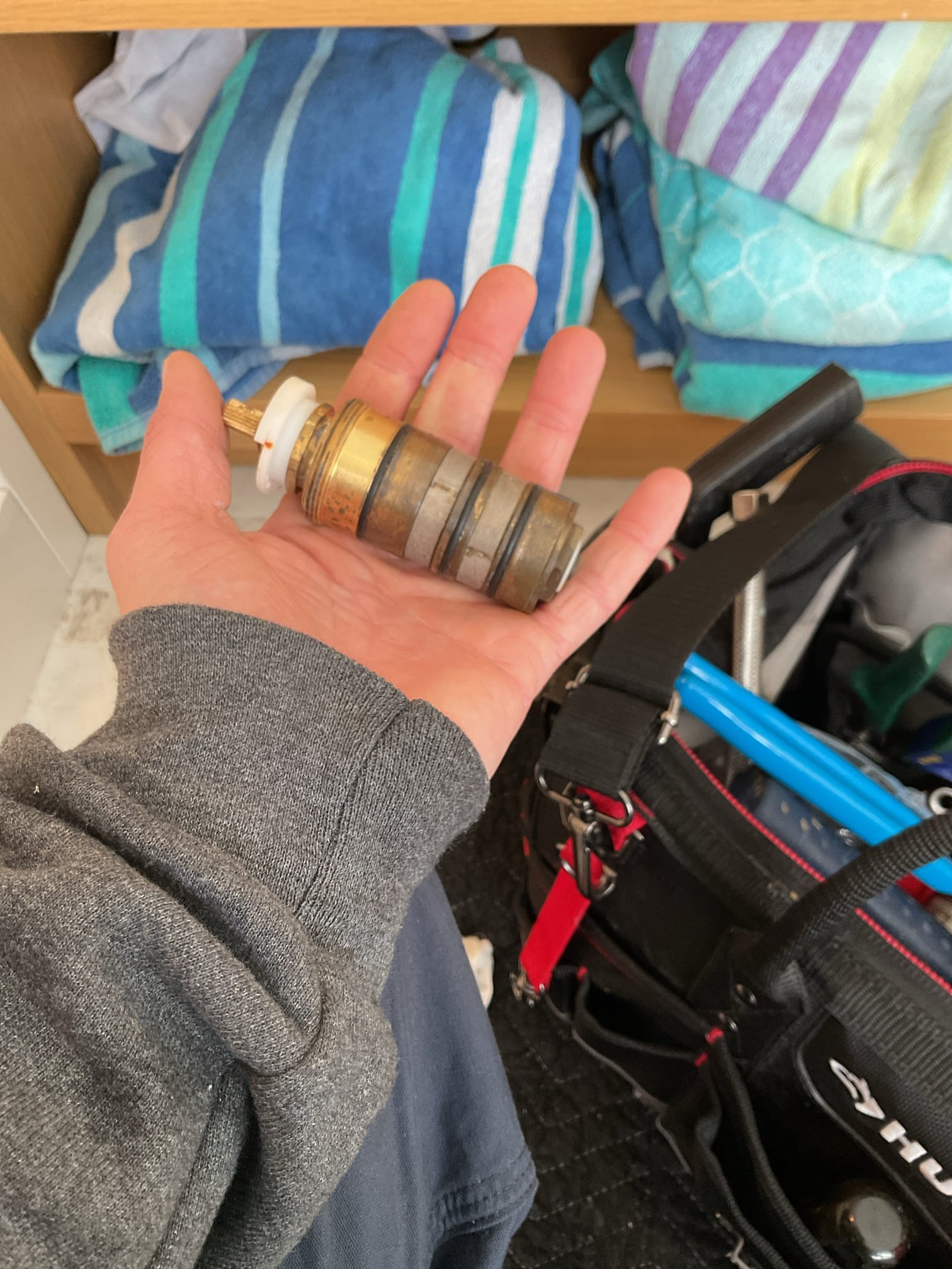 I disassembled a shower valve and flushed it using a furnco and a pvc street 45. I then cleaned sediment out of the shower valve, cleaned and lubricated the o rings, and reinstalled it. 

Everything is working well with no issues present at time of service. 

Did not charge since it was within the scope of the previous estimate but due to time limitations was unable to be done. 