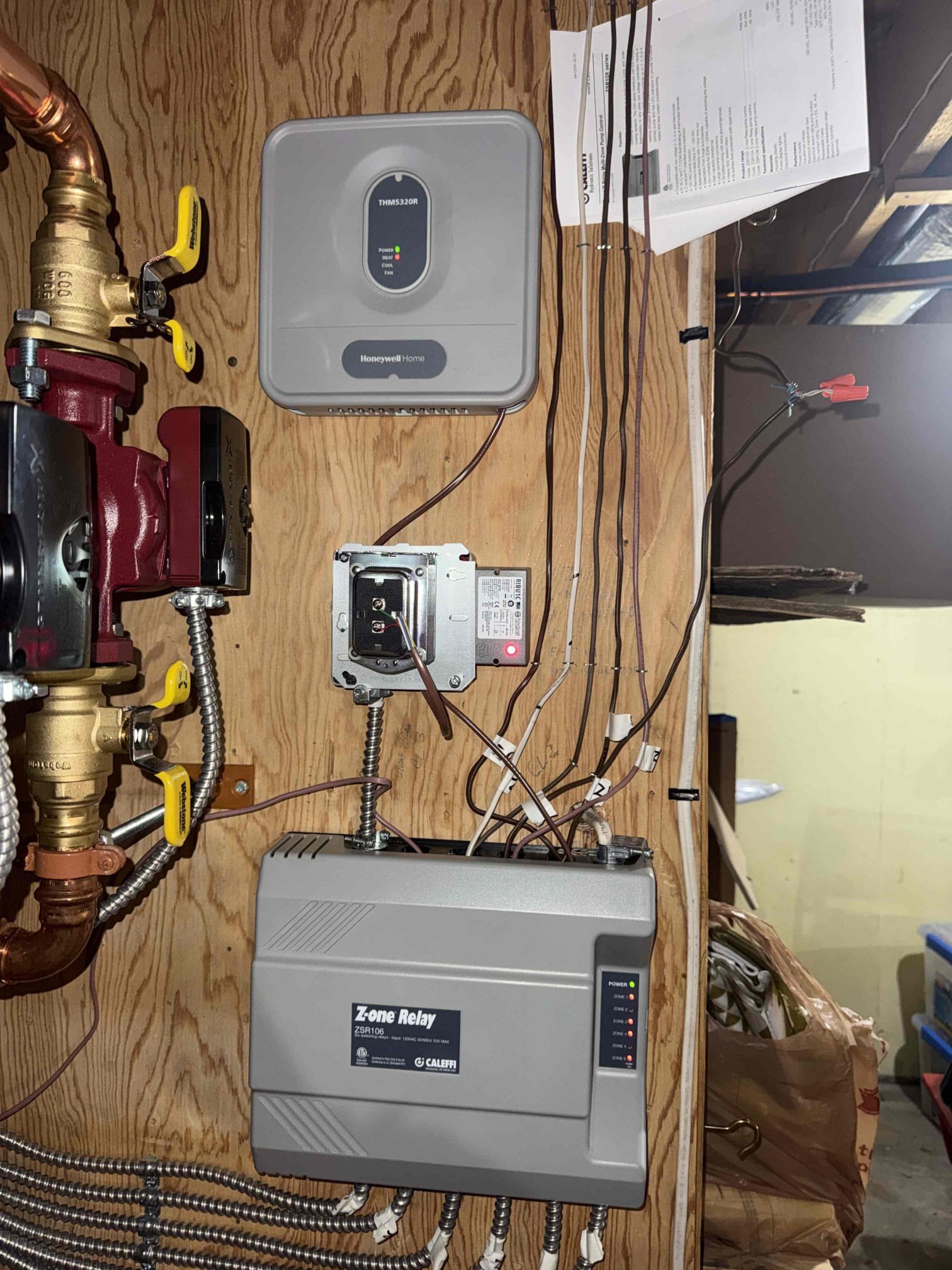 Installed a new transformer and RIB relay, and replaced the zone control board. Wired the wireless thermostat to Zone 6 and verified proper operation. Confirmed that both the wireless thermostat and the standard thermostat correctly initiate and terminate calls for heat. Tested system operation to ensure the new zone control board responds appropriately to all heat calls. At this time, the system is operating properly and as designed.