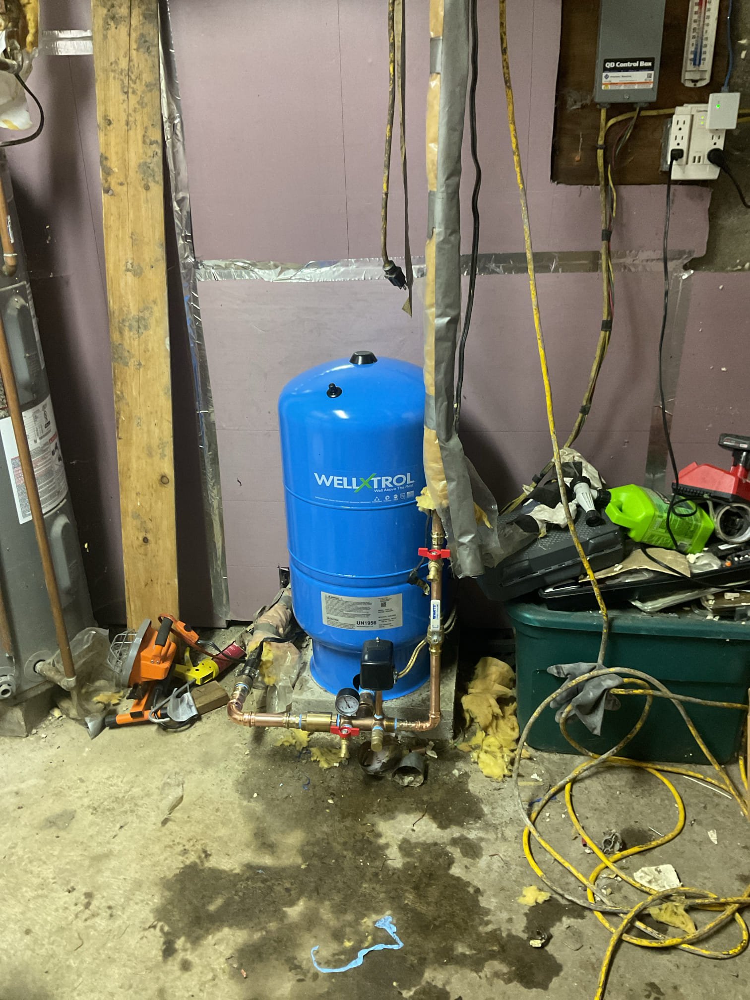 Upon arrival customer had a dishwasher which had previously leaked. I took apart the front plate and found the dishwasher supply connection had cracked and it was very cold under the dishwasher. It also appeared the dishwasher supply line was frozen. I left off the front plate to allow warm air in and left the dishwasher off. 

Upper Valley Appliances (802) 449-7675

Upon inspection there was also a leaking supply line on the hot side of the first floor lavatory and a rusted water logged pressure tank which was causing pulsing in the water. 

I replaced the copper supply line with a braided supply line restoring water to the lav. I then removed and disposed of the old pressure and installed a new 20 gallon well-xtroll pressure tank with a new pressure switch, tank tee, boiler drain, pressure relief valve, and added a check valve. I also installed a 3/4” boiler drain and shutoff to prevent leaks from the old shutoff valve and gate valve boiler drain and to give the home serviceability. 