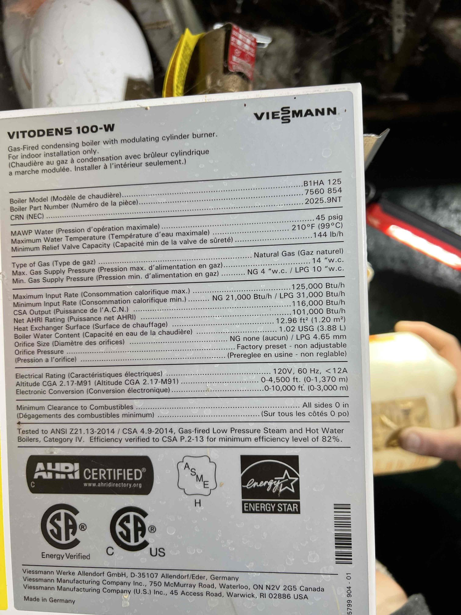 
We arrived at the residence on 12/6/26 and found significant water leaks caused by frozen pipes. We returned on 12/7/26 to restore operation of the heating zones. Upon further investigation, we determined that two of the three heating loops were operating properly. Zone 1, which serves the first floor, had a leak at an elbow located in the corner of the living room. The damaged elbow was repaired, and the boiler and all heating zones were pressure-tested and verified to hold proper pressure.

During operation, we observed one F6 error code indicating a burner lockout due to an ignition failure or flame detection issue. The boiler was restarted and ran through multiple cycles without further issues. As a preventative measure, we performed a full boiler tune-up and replaced the igniter. Mr. Bartlett was advised to monitor the system and contact us if any additional issues arise.

While performing the tune-up, we attempted to flush the heat exchanger and discovered that the condensate pu