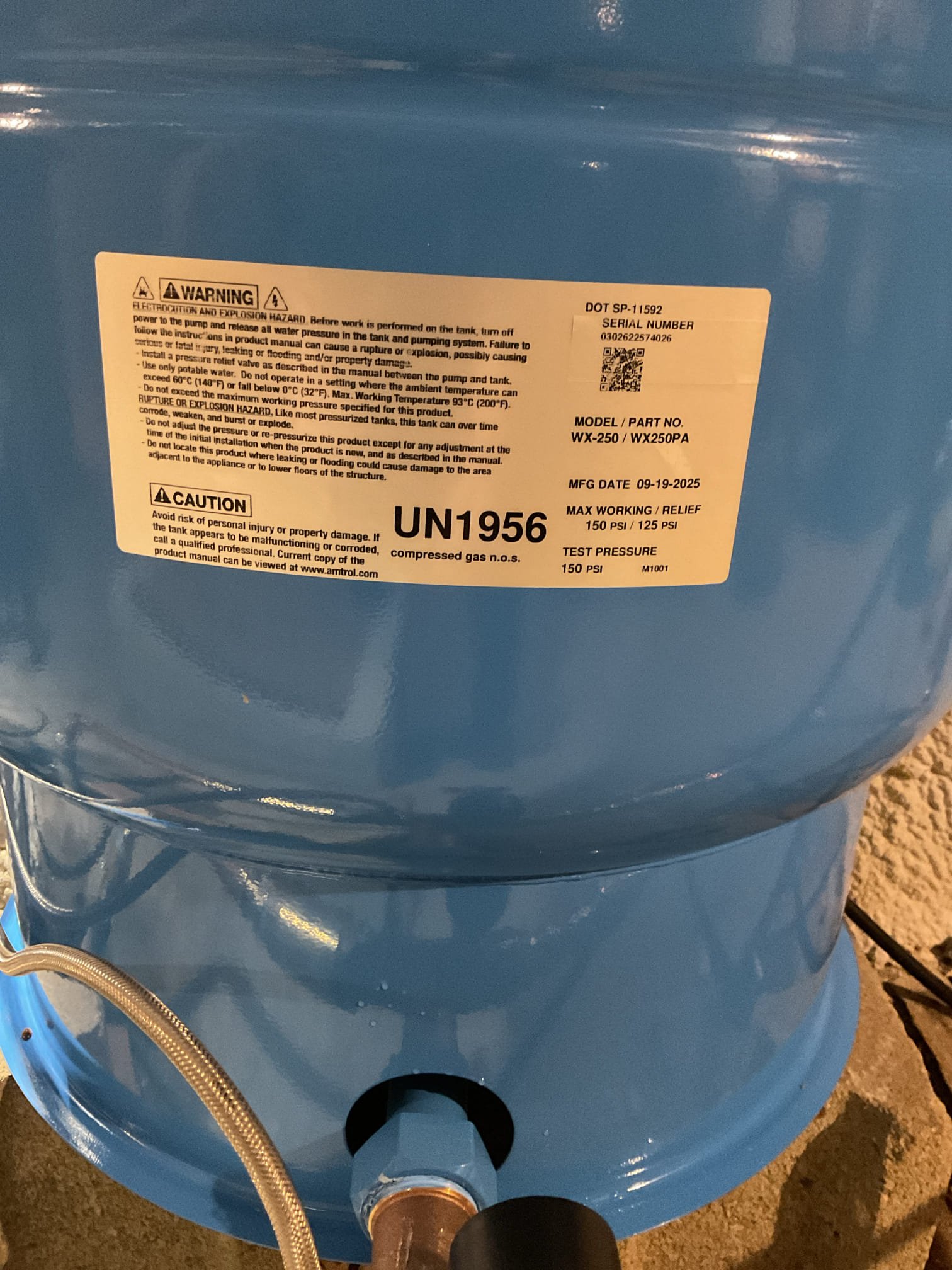 Upon arrival customer had no water coming from the Watts intelliflow washer machine valve. Upon consulting with tech support along with performing a diagnostic test I found that the timer was bad. Customer ordered a new one and will replace themselves. 

Tech also found that the customer had an unplugged softener that had not been on or serviced in the whole five years of occupancy. I proceeded to take water sample from the raw and treated side of the system to determine if the system is even necessary. While running the water I noticed water pulsing. I checked at the pressure tank and found that the pressure tank was waterlogged and short cycling. 

I removed and disposed of the waterlogged pressure tank and installed a new 44 gallon pressure tank, a tank tee, new pressure switch, new main shutoff valve, and a boiler drain after all this to give the house increased serviceability in the water lines and fixtures. 

I turned the water back on and found no leaks present and the system wa