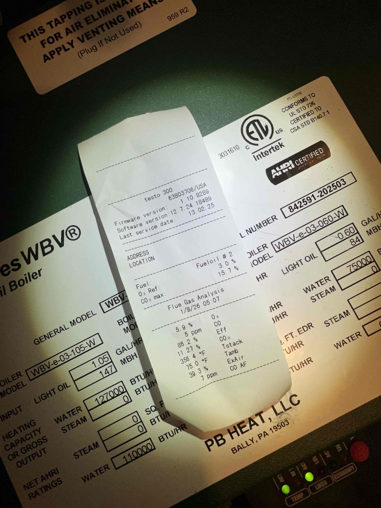 Replaced failed ultimate boiler with new Peerless oil boiler. Replaced air scoop, expansion tank, and venting. Rehooked to existing manifold and electrical components. Pumped 10 gallons of 50 50 mix glycol into system. Ensured proper operation of system, performed combustion test. Will have to return after chimney work is done to re calibrate boiler.