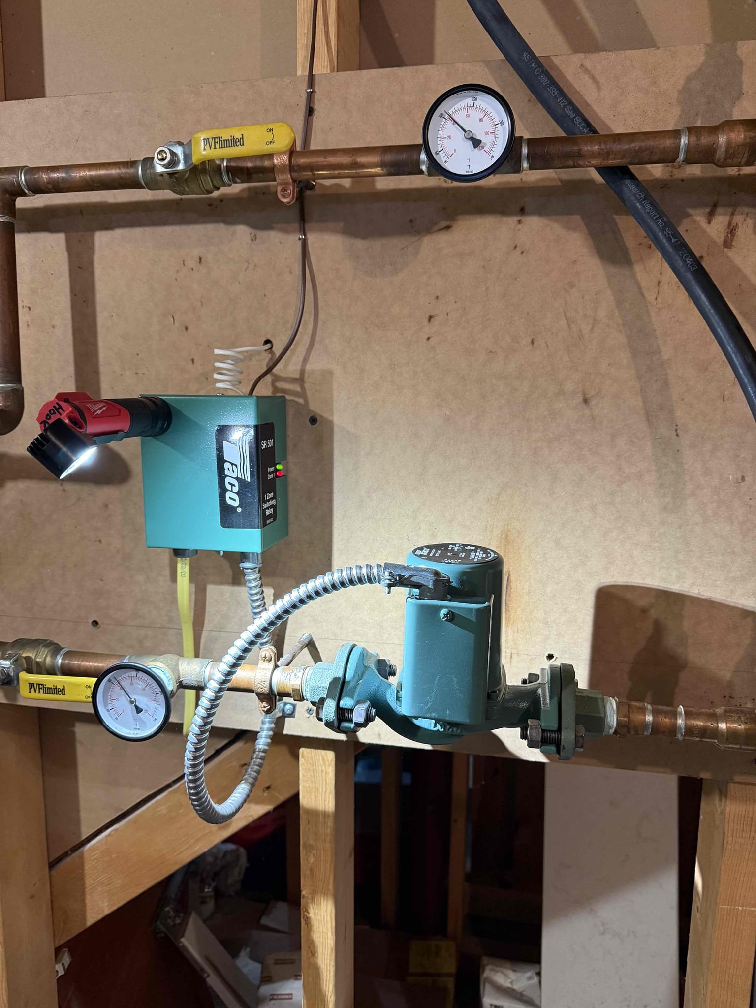 Replaced the circulator on the radiant manifold due to excessive heat during operation. Upon removal, the circulator was found to be heavily contaminated with debris. The affected loop was purged, removing a mud-like substance from the line, and a new circulator was installed. System was checked for leaks and proper operation; the zone is now circulating and heating correctly. All components are operating as intended at this time. It is recommended that the entire system be fully purged at the next scheduled service.