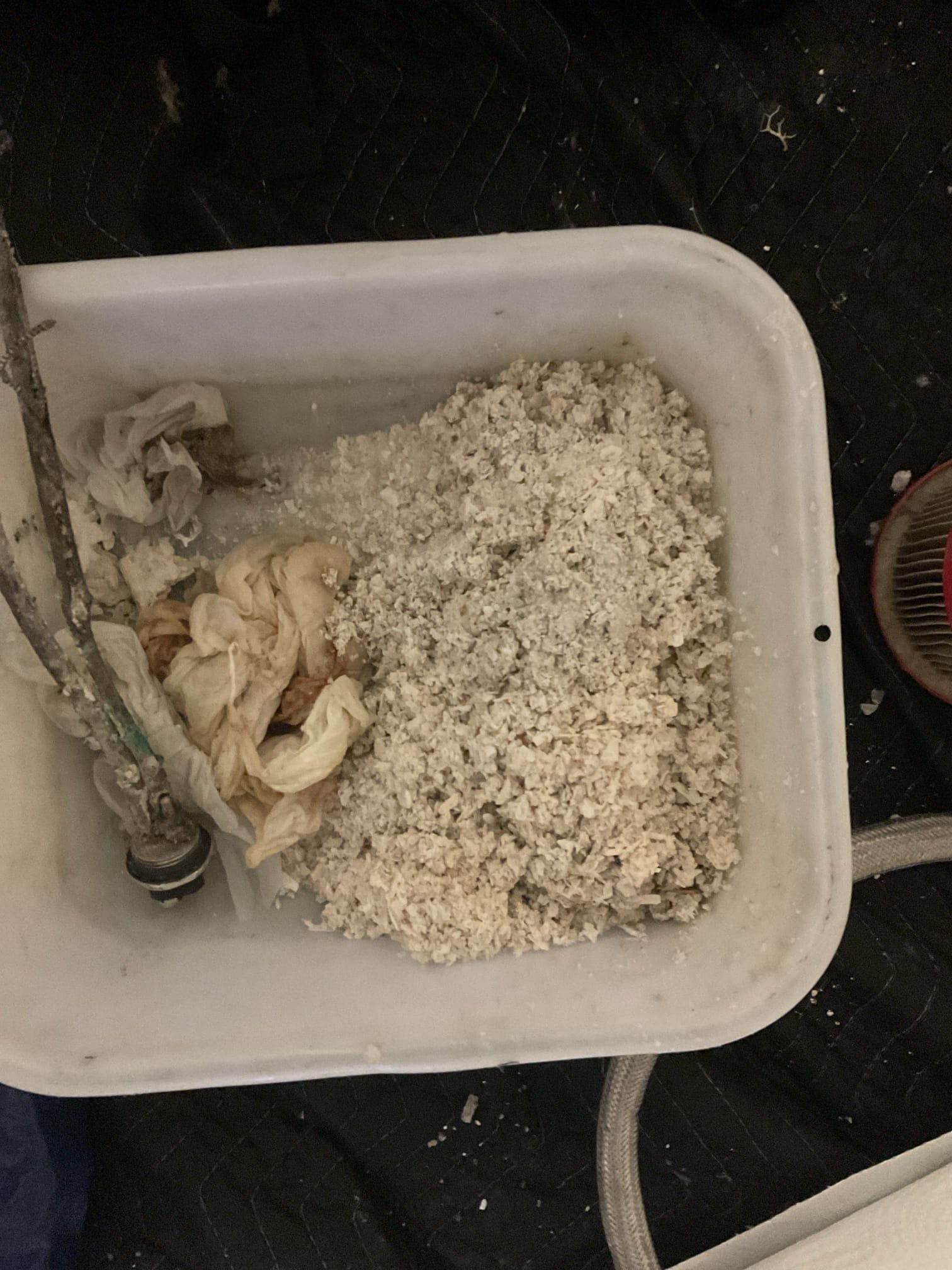 The electric water heater was not producing adequate hot water due to a failed lower heating element and significant scale buildup inside the tank. Upon inspection and discussion of the unit’s condition, it was determined that the lower element—previously replaced approximately four years ago under similar circumstances—had failed again. Due to the age of the water heater and the extent of calcium buildup, replacement of the unit was recommended; however, the homeowners elected to replace the lower element and flush the tank to extend the service life of the existing unit.

Power to the water heater was shut off and the tank was fully drained before removing the failed lower element, which was found to be severely deteriorated from calcium buildup, with visible scorching on both the plastic and metal components. The interior of the tank contained heavy scale accumulation above the element level; approximately one gallon of scale was removed using a vacuum. A new lower heating element w