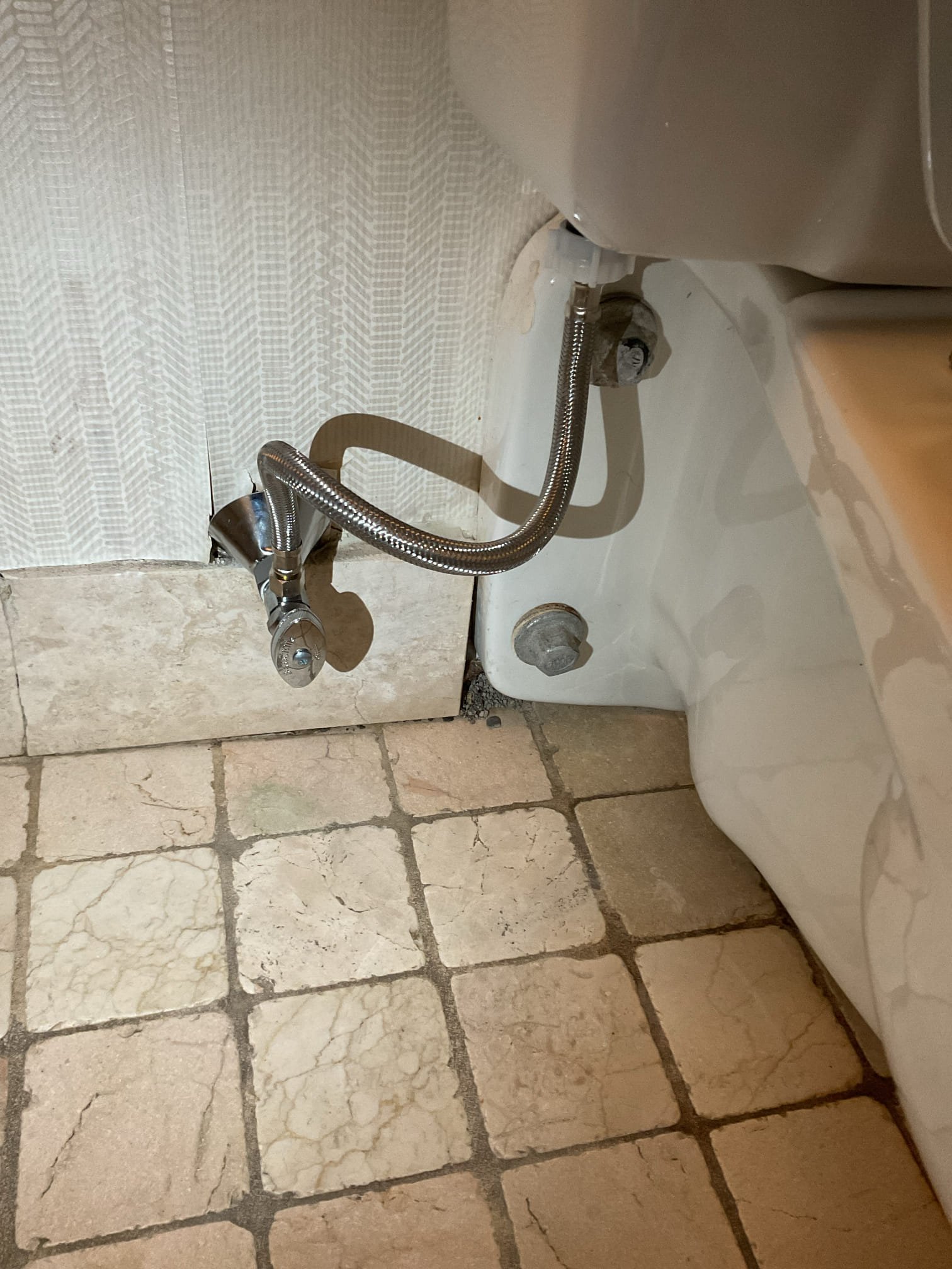 For this job, we drained the home’s water system and removed the existing flexible hose connected to the toilet stop. A new copper water line was properly stubbed out, and a new shut-off valve was installed to ensure reliable operation and long-term durability. During the process, we discovered acorns blocking the house connection, along with four additional acorns lodged in the water line. All obstructions were cleared, restoring proper water flow. The toilet supply was hard piped, and the toilet is now working as it should. Upon completion, the system was tested to verify proper operation and confirm there are no leaks. A return visit will be required to rework the lavatory supply lines due to a kink in the cold-water line; a separate estimate for this work will be sent via email.