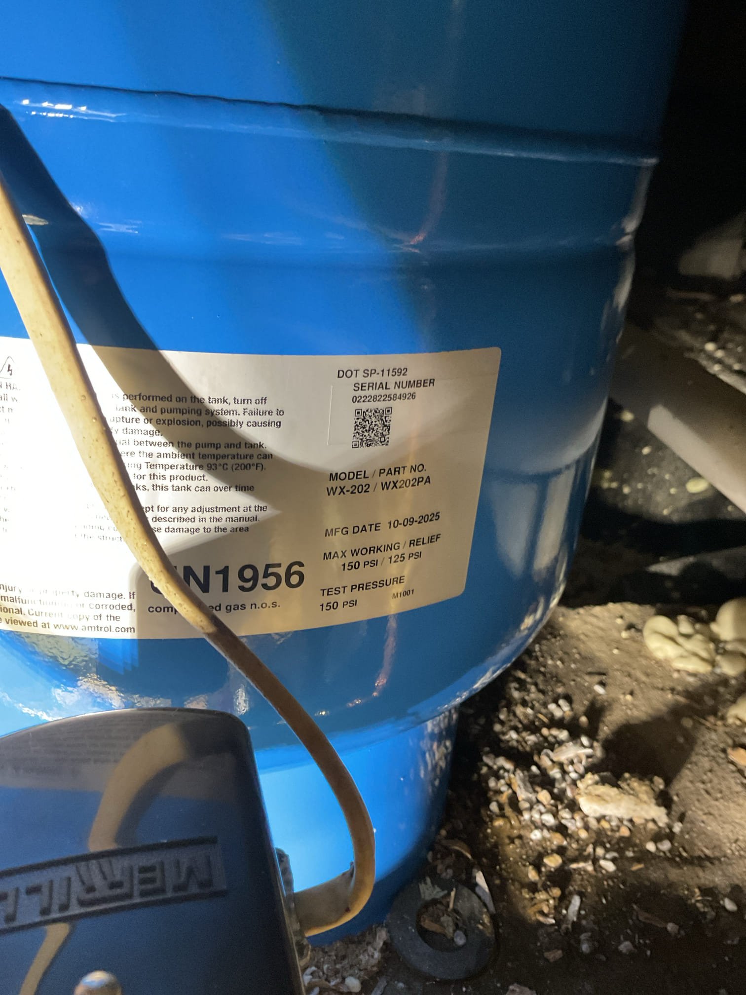 Upon arrival customer had been having intermittent water quality issues. They had a filter and water softener which had not been serviced for several years. Upon inspection of their pressure I found that it was water logged, extremely corroded, and leaking from several spots.
 I first removed the sediment filter and replaced it with a new 4x20 sediment filter, cleaned and lubricated the o ring, and installed the cartridge housing onto the filter. I then took out the injector and screen inside the softener, cleaned out the injector and screen, and reinstalled them to ensure proper function of the softener. Softener needs salt to operate properly. Customer needs to top off the salt asap. 
I then removed and disposed of the corroded pressure tank and installed a new 20 gallon well-xrtoll pressure tank, new tank tee, new 30/50 pressure switch, shutoff valve, and added a new boiler drain to give the house greater serviceability. I then ensured the air pressure was set to the correct 28 psi 