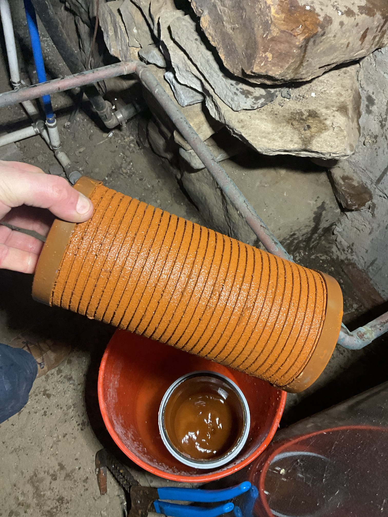 The homeowner contacted us regarding a loss of water at the residence. Upon arrival, we found the well pump unplugged from the outlet; the homeowner stated he did not unplug the unit and noted that a heating technician had been on site when the water loss occurred. We verified the pressure tank air charge at 30 PSI, reconnected the pump, and confirmed proper operation as the system built pressure and shut off at 50 PSI. The homeowner operated fixtures throughout the home, and the pump continued to function normally.

The homeowner also reported a gradual decline in water pressure over recent years and stated that the sediment filter had not been replaced. Inspection revealed the sediment filter cartridge was completely clogged with iron, restricting water flow. We bypassed the filter housing, relieved system pressure, removed and cleaned the housing and gasket, and installed a new sediment cartridge. The housing was reassembled using lubricant on the threads and O-ring, the system was 