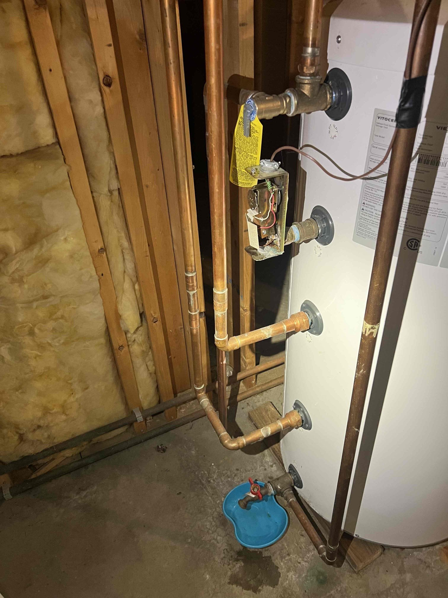 Arrived onsite to investigate a water leak at the indirect water heater. During my thorough evaluation, I found the leak originating from the aquastat well. The aquastat was also seized inside the well. I recommended replacing both the aquastat and the well, and emailed estimates to the customer.