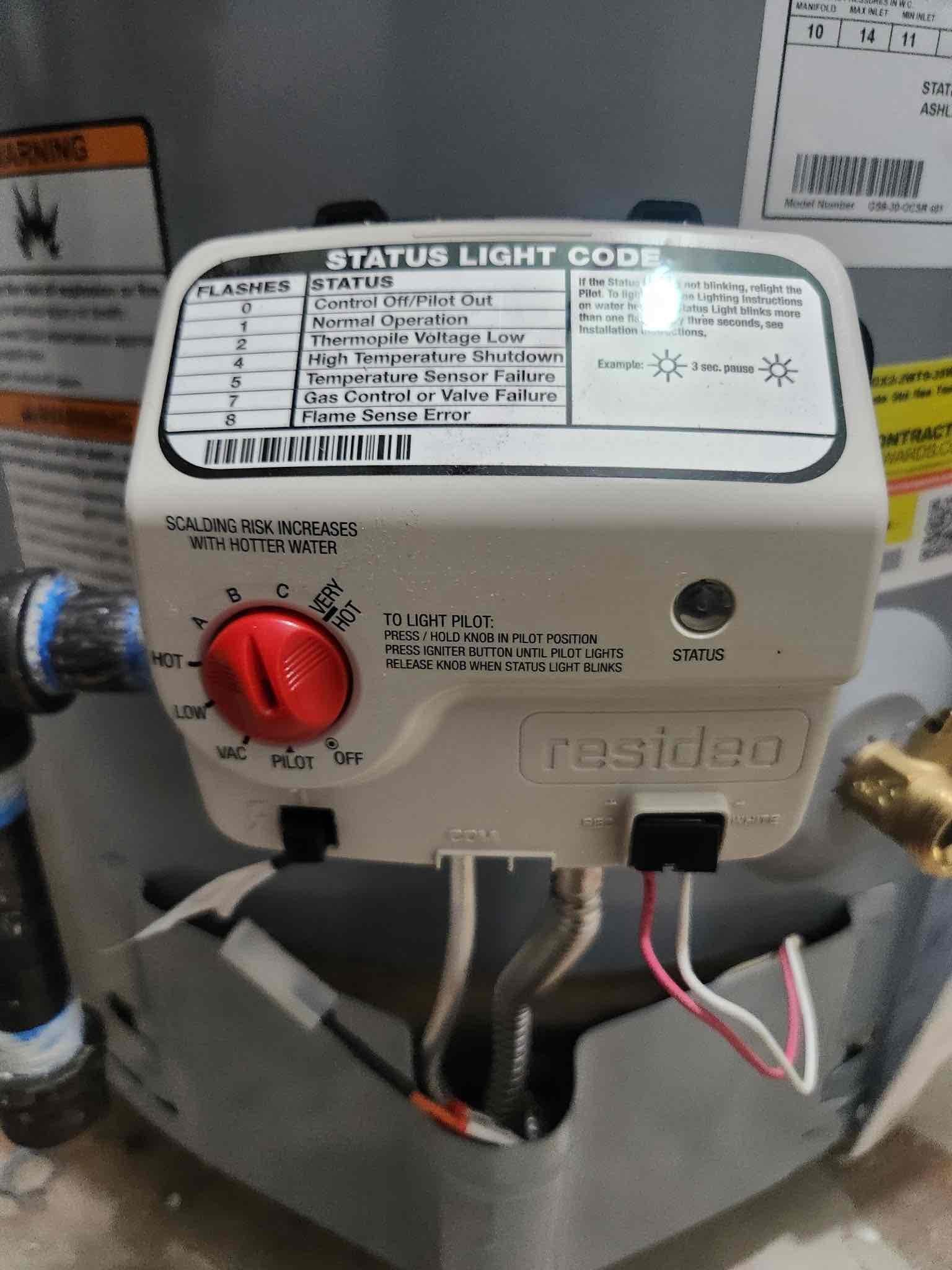 We installed a new State chimney vented propane water heater. Installed new venting, near water heater piping, mixing valve, and shut offs. Performed leak check, lit pilot. Set tank temperature to B (138). Set mixing valve to 4.5. 