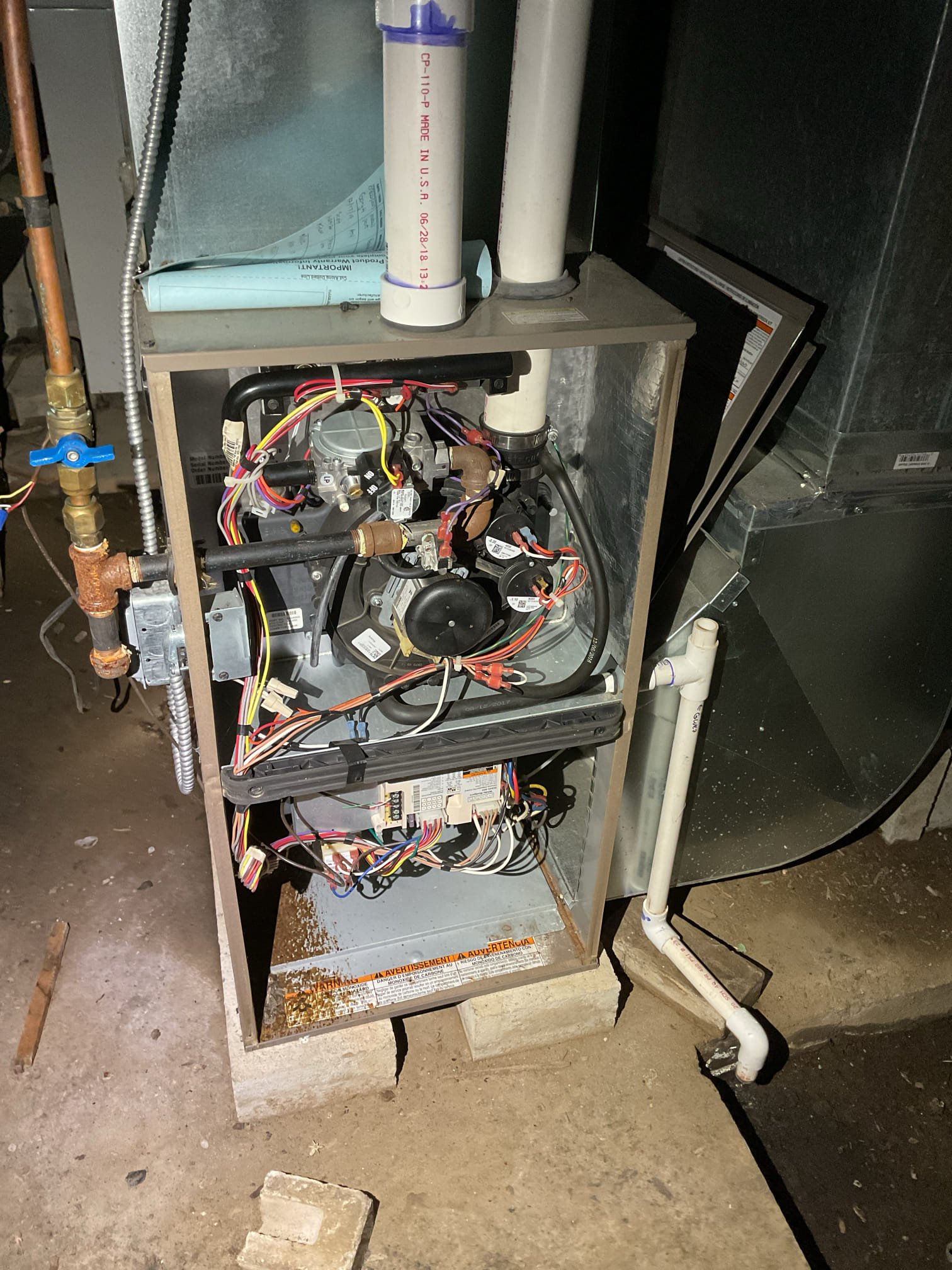 Arrived on site to diagnose furnace not working. Found that the furnace would stay lit for a few seconds and turn off. Inspect igniter and flame rod. Both looked good but the burners were very dirty. We removed the burner to inspect the heat exchanger and found evidence of mice in all three tubes. We believe there could be more deeper inside and that is causing the pressure switch to trip and turning the furnace off. Due to not being able to remove the mice from the heat exchanger we recommend either replacing the heat exchanger or the furnace altogether. There was also mice carcasses in the blower compartment. We turned the gas and power off to the unit and will be providing quotes for furnace and water heater replacement.

Thank you for your business!