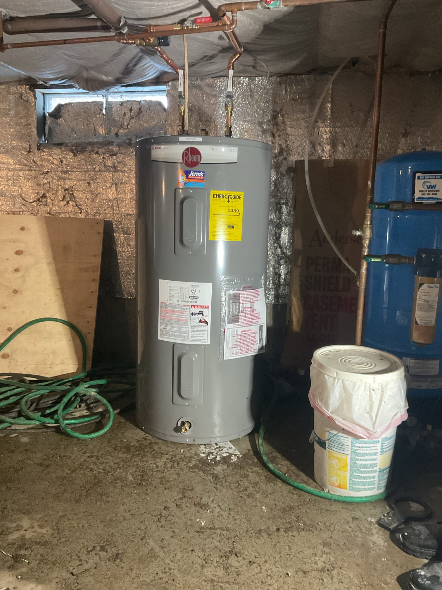 The existing electric water heater was intermittently failing and was aging; due to these ongoing issues the homeowner requested a replacement. We supplied  a quote for a new electric water heater and the quote was accepted along with becoming a member of Jerms Home Care Club. We drained and disposed of the old tank, and installed the new tank in compliance to local codes and requirements. Unit was tested and producing hot water. 
