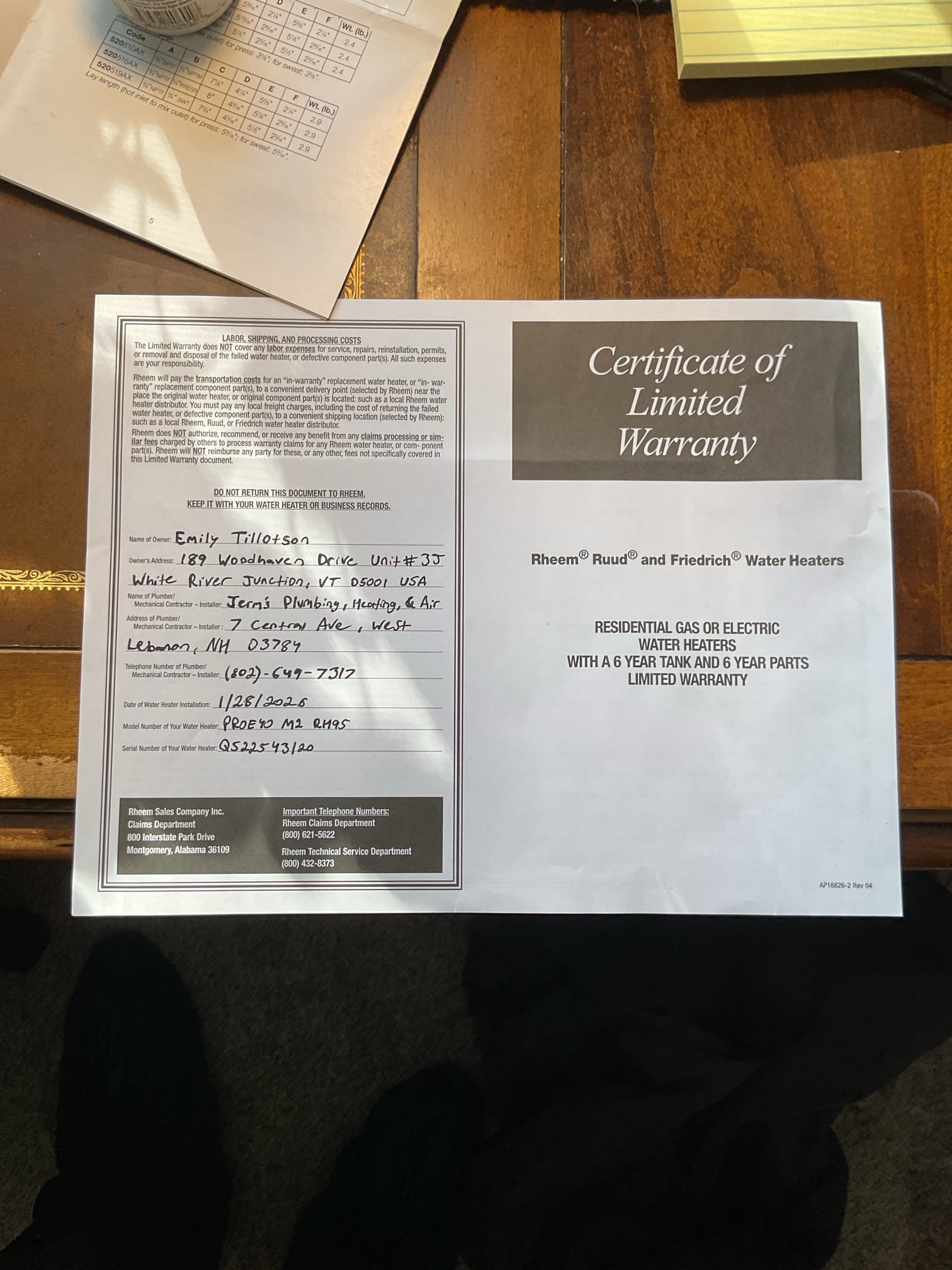 Upon arrival customer had an old water heater which was functional poorly. Techs shut power off to the water heater, ran out the hot water, and shut off cold water inlet to the water heater and drained it down afterwards. 

Techs then removed it and disposed of the water heater and installed new electric 40 gallon Rheem water heater with a mixing valve as required by code. I then ran the air out of the water heater as to not dry fire it and damage the elements. I also added a shutoff valve on the out water outlet for improved serviceability. 

Everything is functioning properly with no issues at the time of service. 