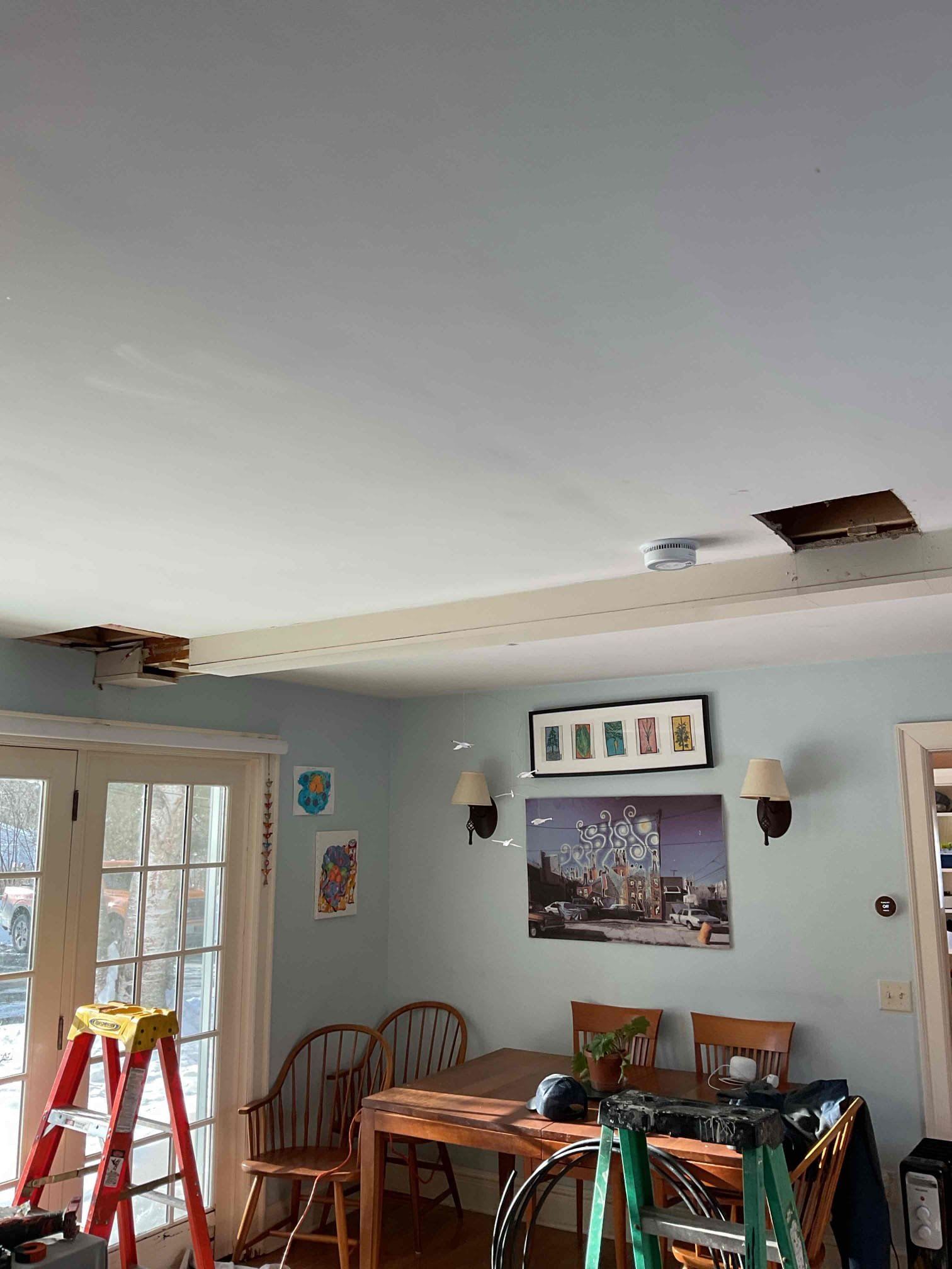 Upon arrival, we responded to a reported break in the upstairs baseboard. Investigation revealed that hydronic piping had frozen and burst, splitting the copper and causing the initial leak. With customer approval, the first damaged section was repaired, and we began the process of thawing the affected piping.

During further inspection, two additional breaks were discovered in the ceiling above the kitchen. Sections of the drywall ceiling were removed to gain access, and all necessary repairs were made to the damaged copper heating piping. An additional area showing excessive swelling was identified, indicating another frozen section of pipe; the affected piping was removed and replaced.

Once repairs were completed, the system was air-pressure tested at 15 PSI with no leaks present. The zone was purged of air, and proper circulation of hot water was confirmed.

It was noted that the thermostat controlling the baseboard zone and the small attached bathroom was turned off. Combined wit