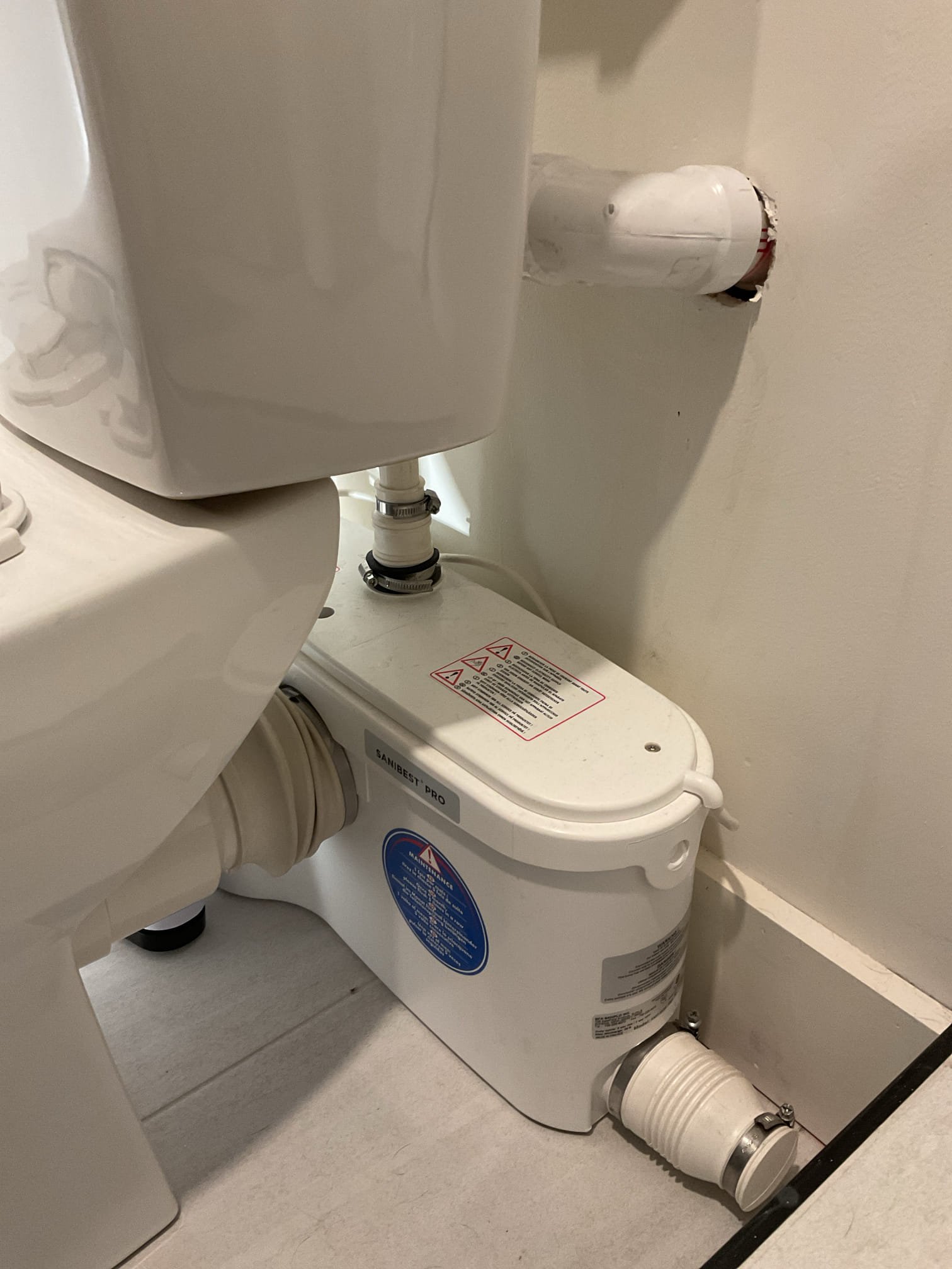 During this visit, the homeowner reported a sewage odor coming from the basement macerating toilet. Upon inspection, the unit was found to be operating properly; however, a vent plug was missing from the original pump installation, which is likely the source of the odor. A replacement vent plug was identified and the information was emailed to the homeowner, as this is a simple component to install. No additional work was performed during this visit.